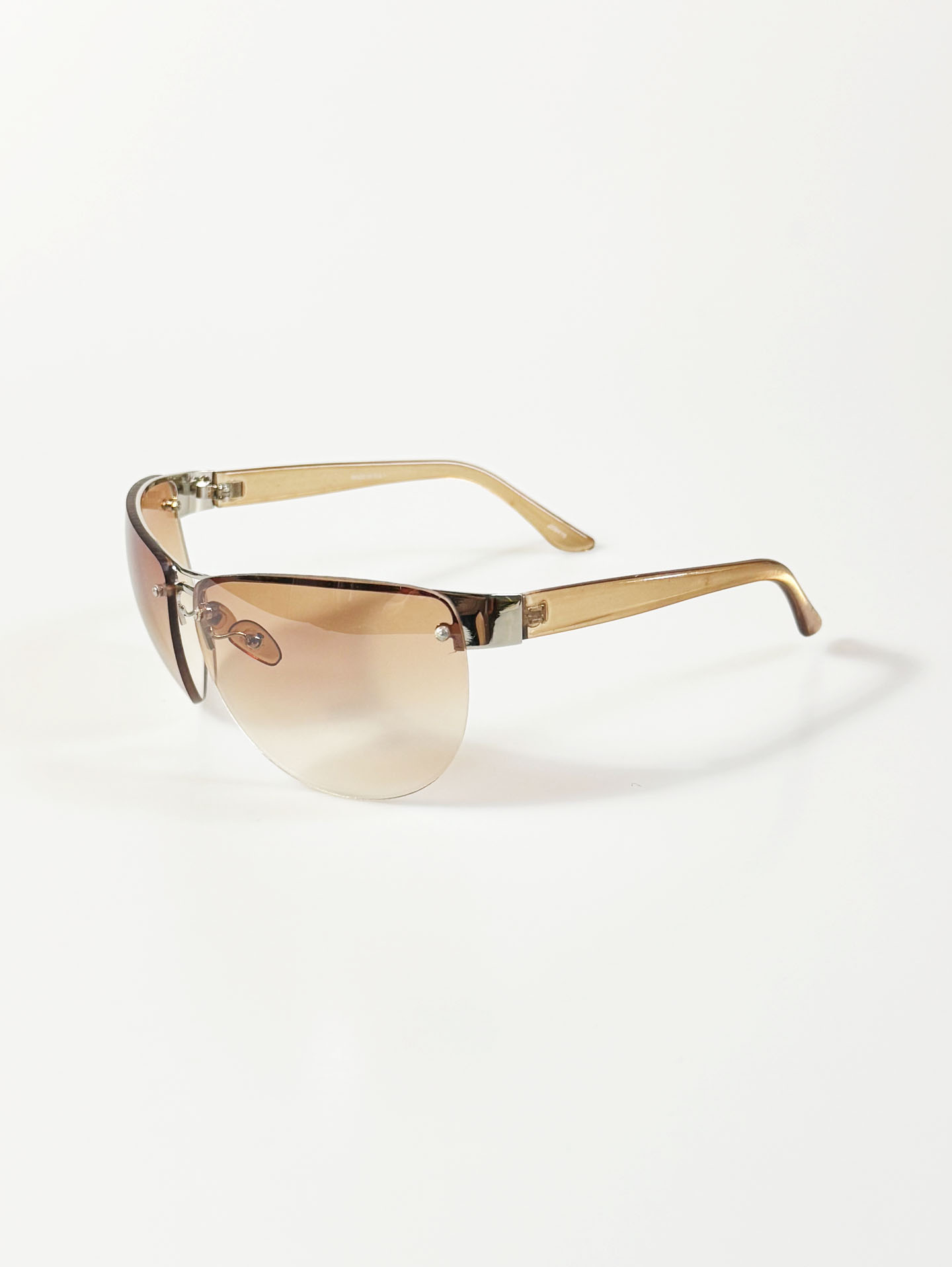 Wraparound Shield Rimless Metal Frame Tinted Sunglasses