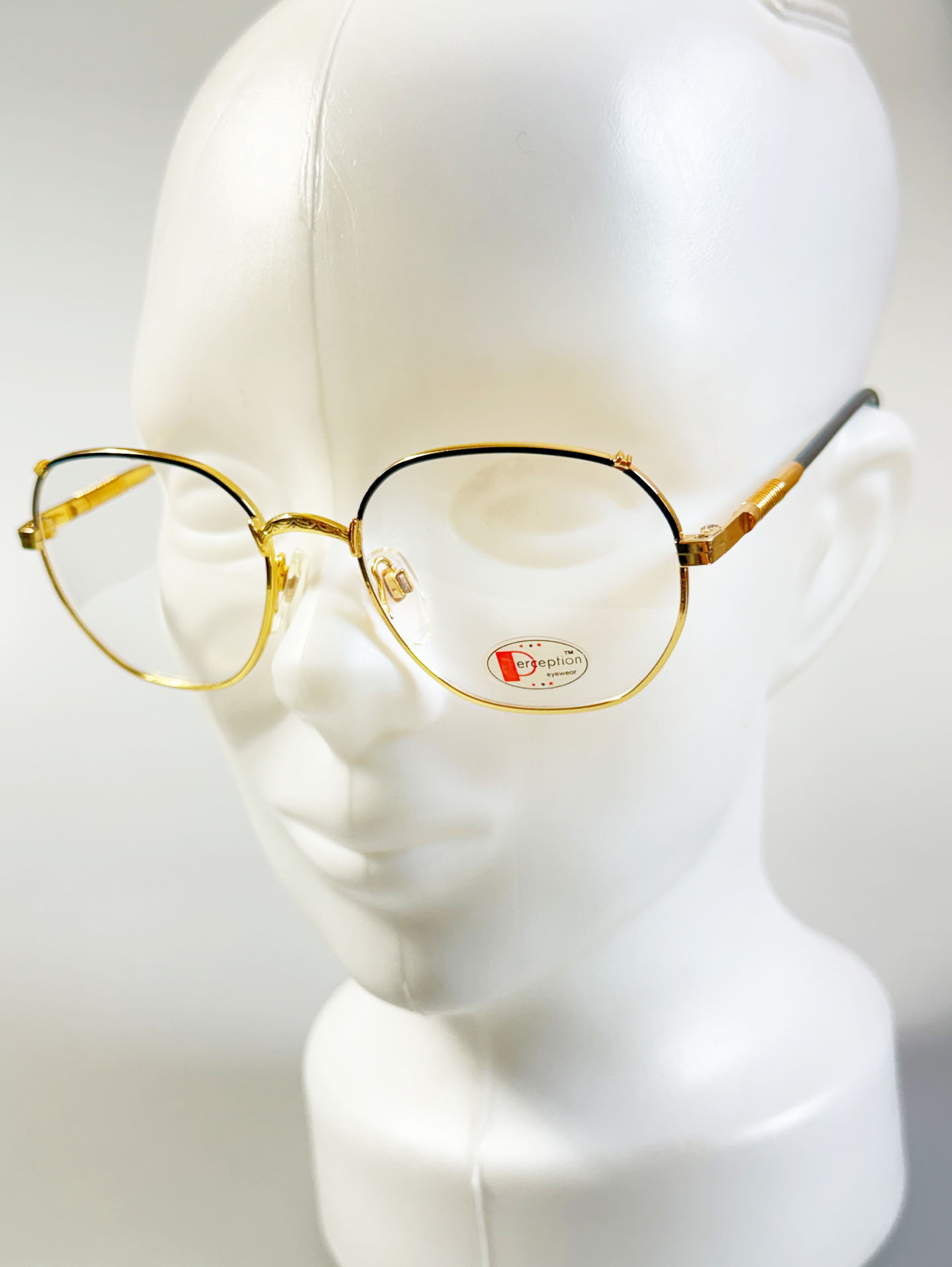 90's PERCEPTION Eyewear Gold Black Geometric Metal Frame Glasses