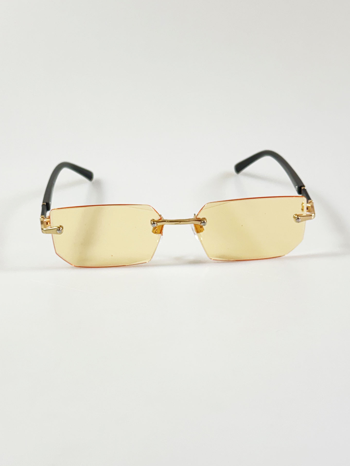 Light Orange Tint Rimless Square Gold Metal Sunglasses