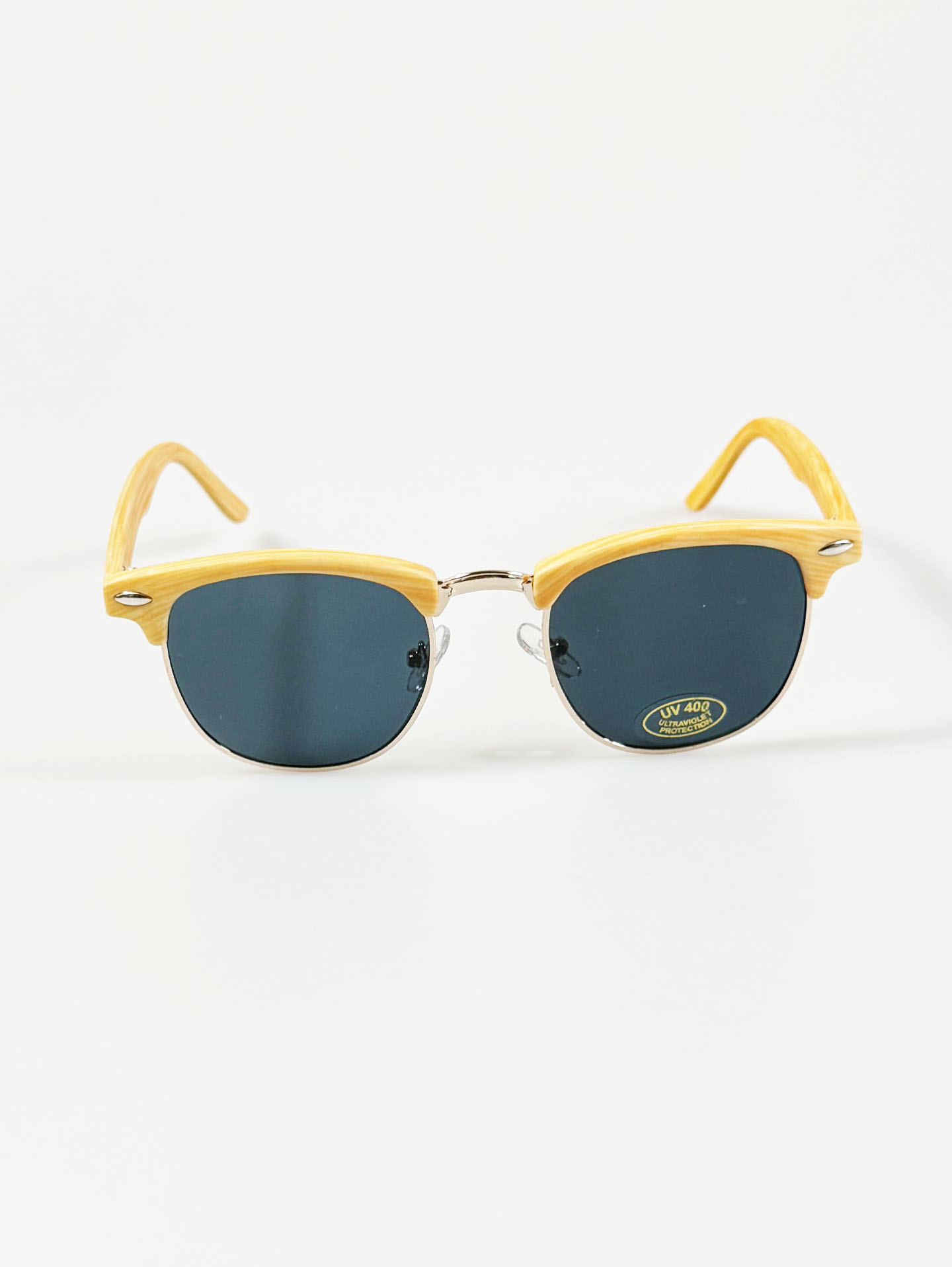 Oak Woodgrain Clubmaster Metal Sunglasses