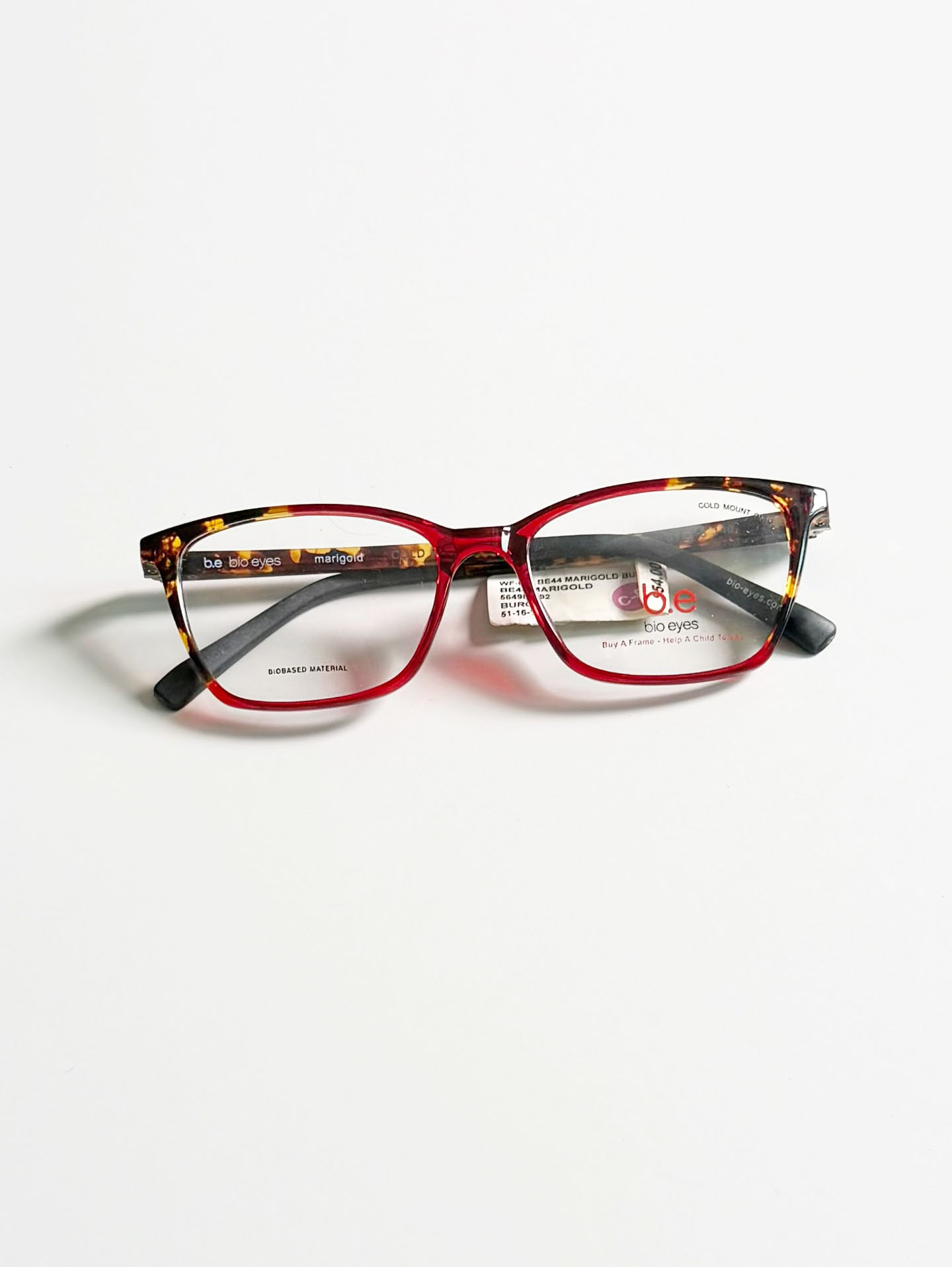BIO EYES Red Tortoise Two-Tone Acetate Square Glasses