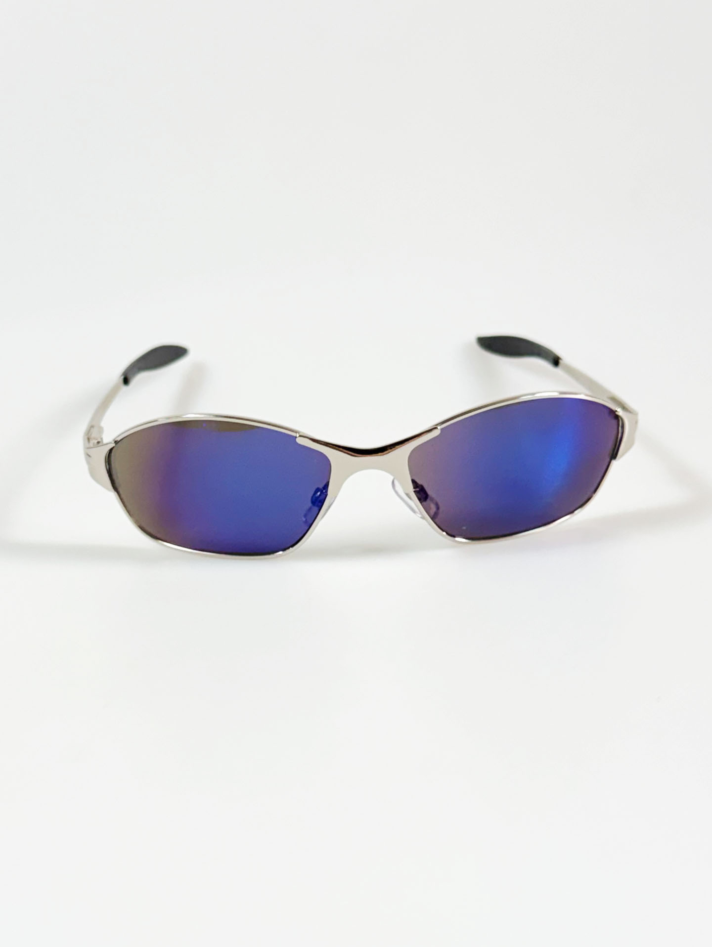 Silver Wraparound Square Metal Mirrored Sunglasses