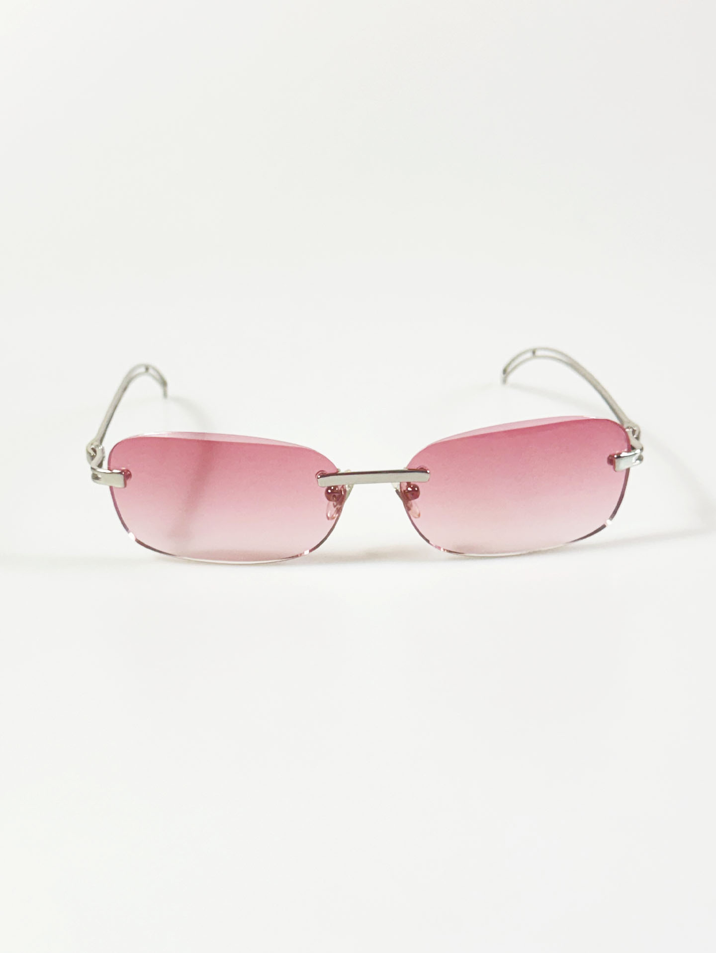 CAPRIO Rimless Square Pink Tint Metal Sunglasses