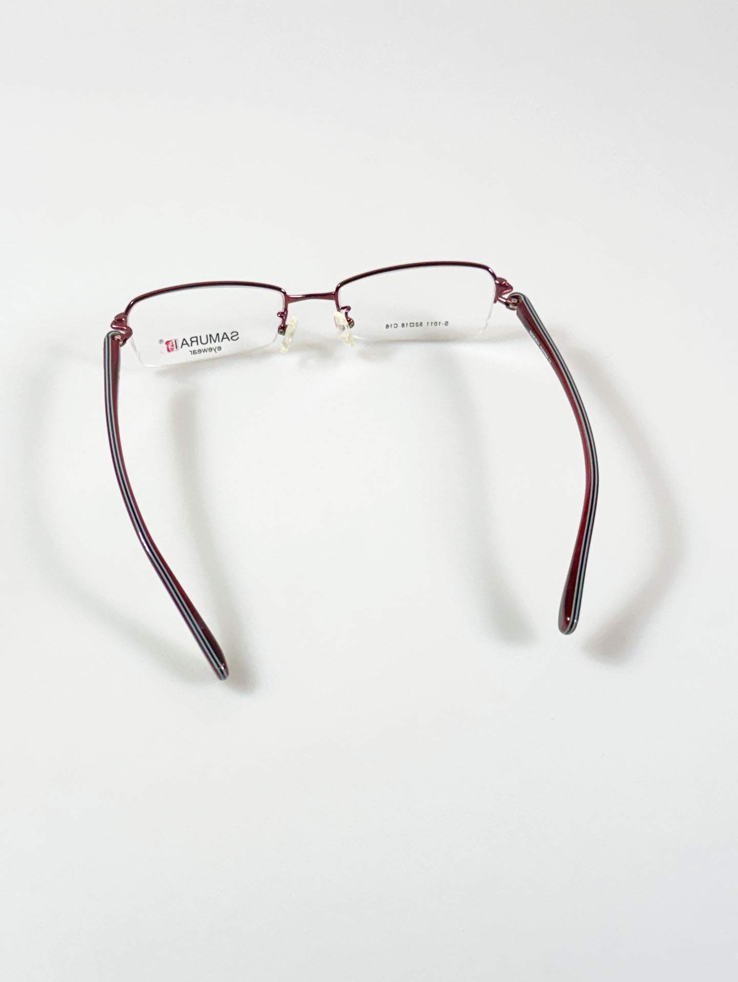 SAMURAI Eyewear Burgundy Half-Rim Square Metal Glasses