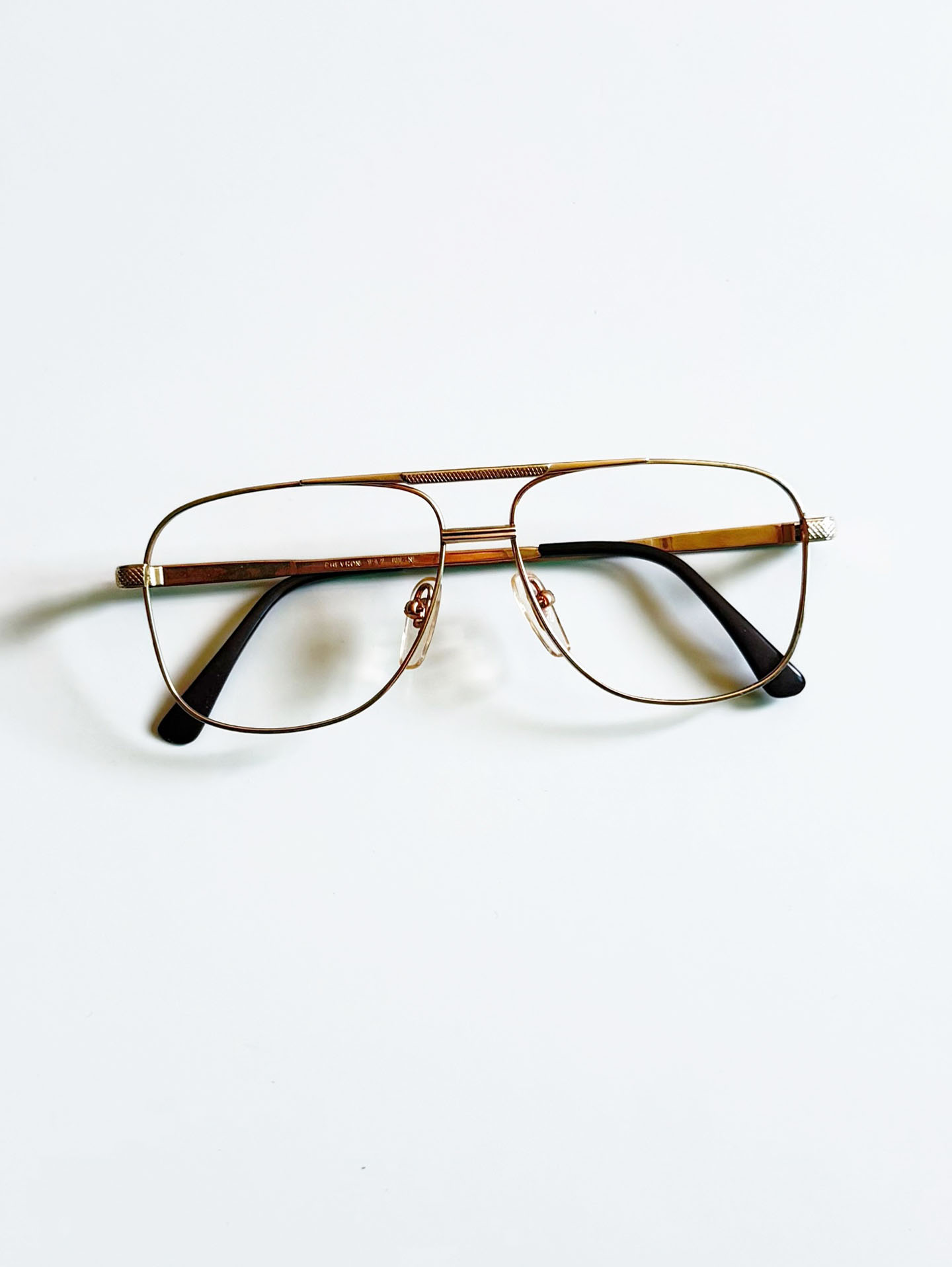 90's CHEVRON Aviator Boeing Gold Metal Frame Glasses