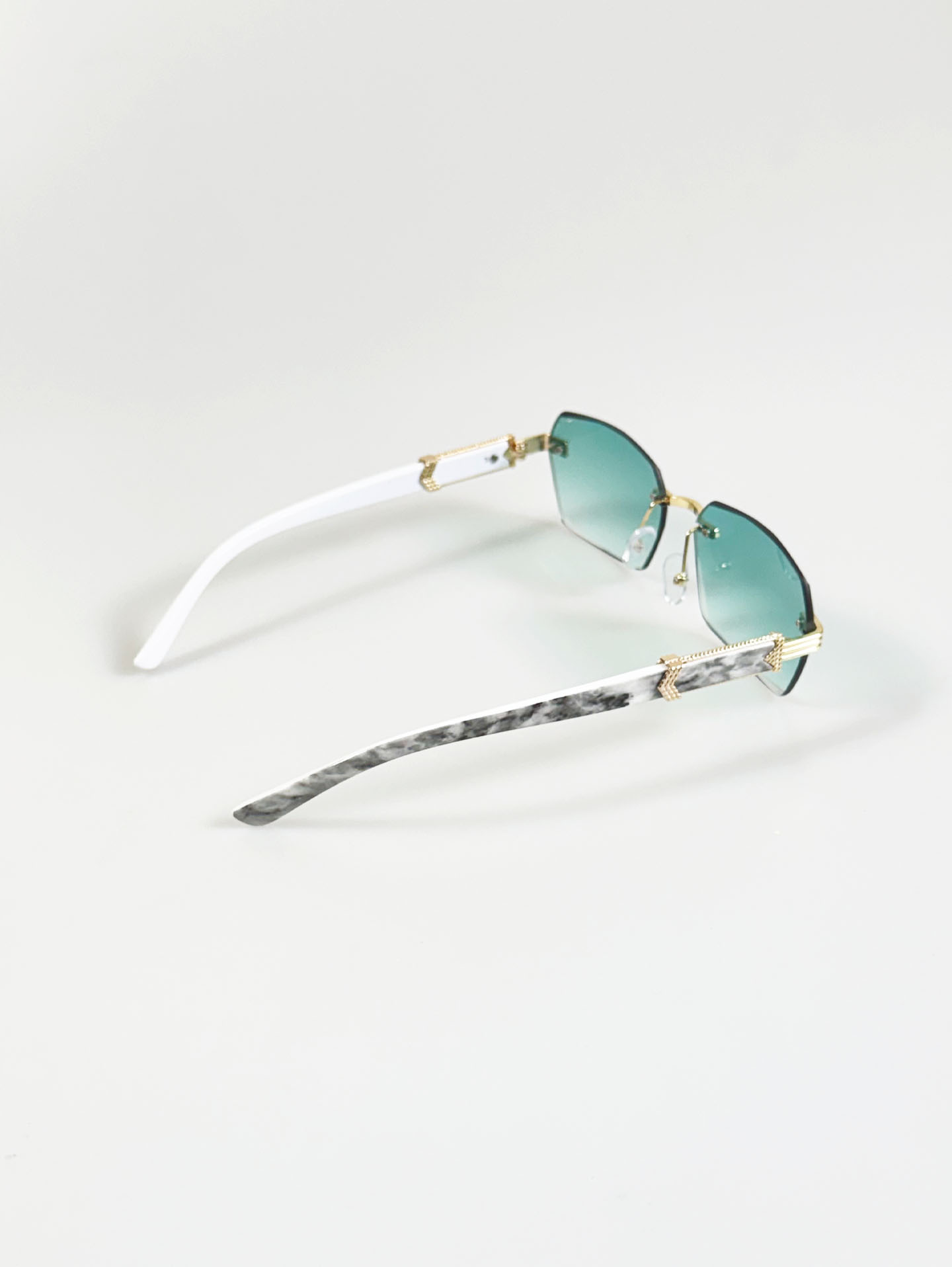 Aqua Green Gradient Rimless Square Frame Sunglasses