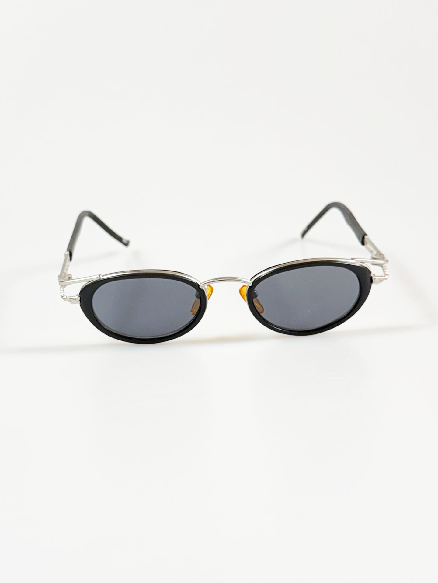 90's KINE Silver & Black Layered Oval Metal Frame Sunglasses
