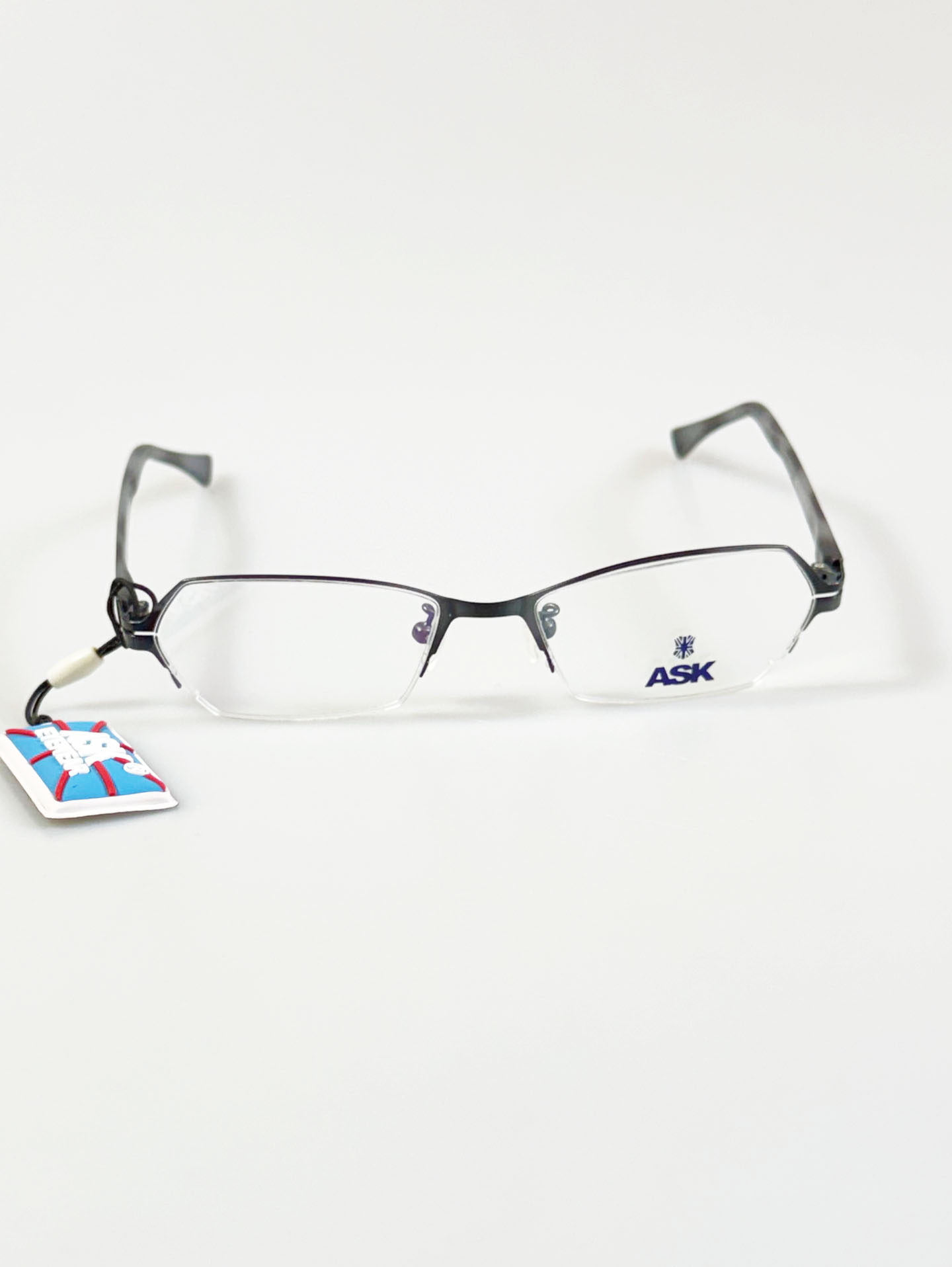 ASK Dark Gray Semi-Rimless Geometric Metal Frame Glasses