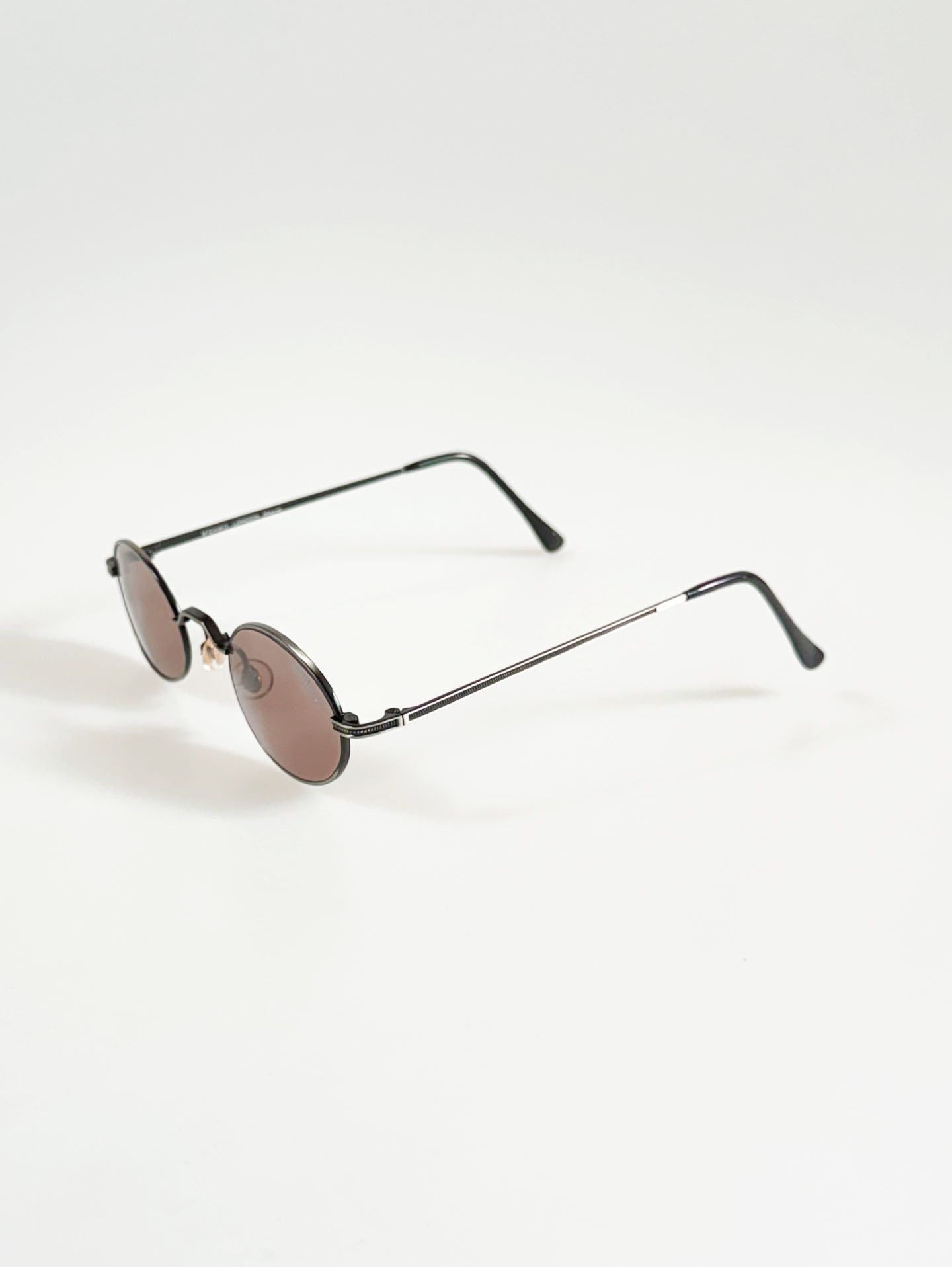 90's MICHIKO LONDON Antique Gunmetal Slim Oval Tint Sunglasses