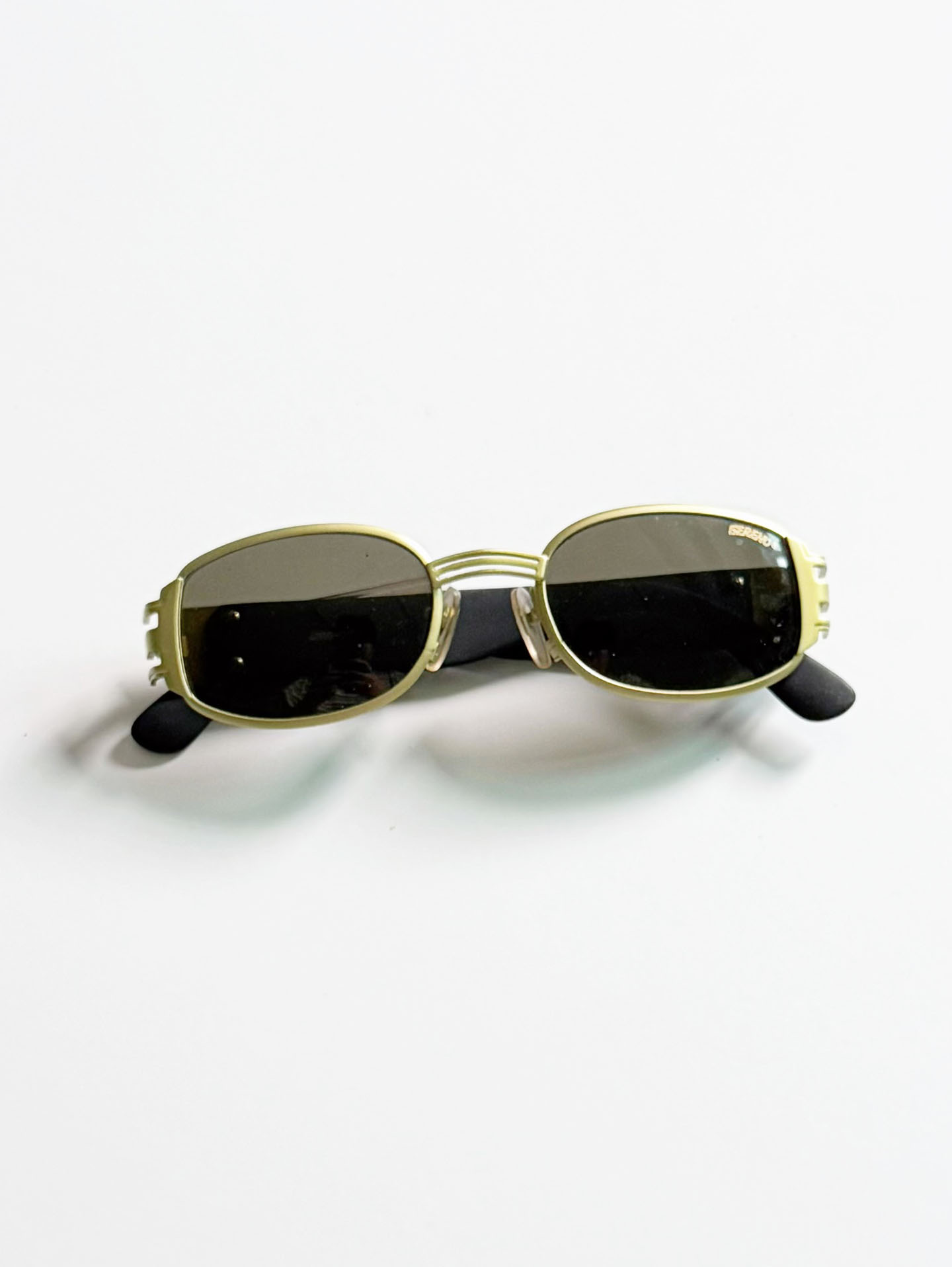 90's SERENO Square Green-Gold Metal Sunglasses