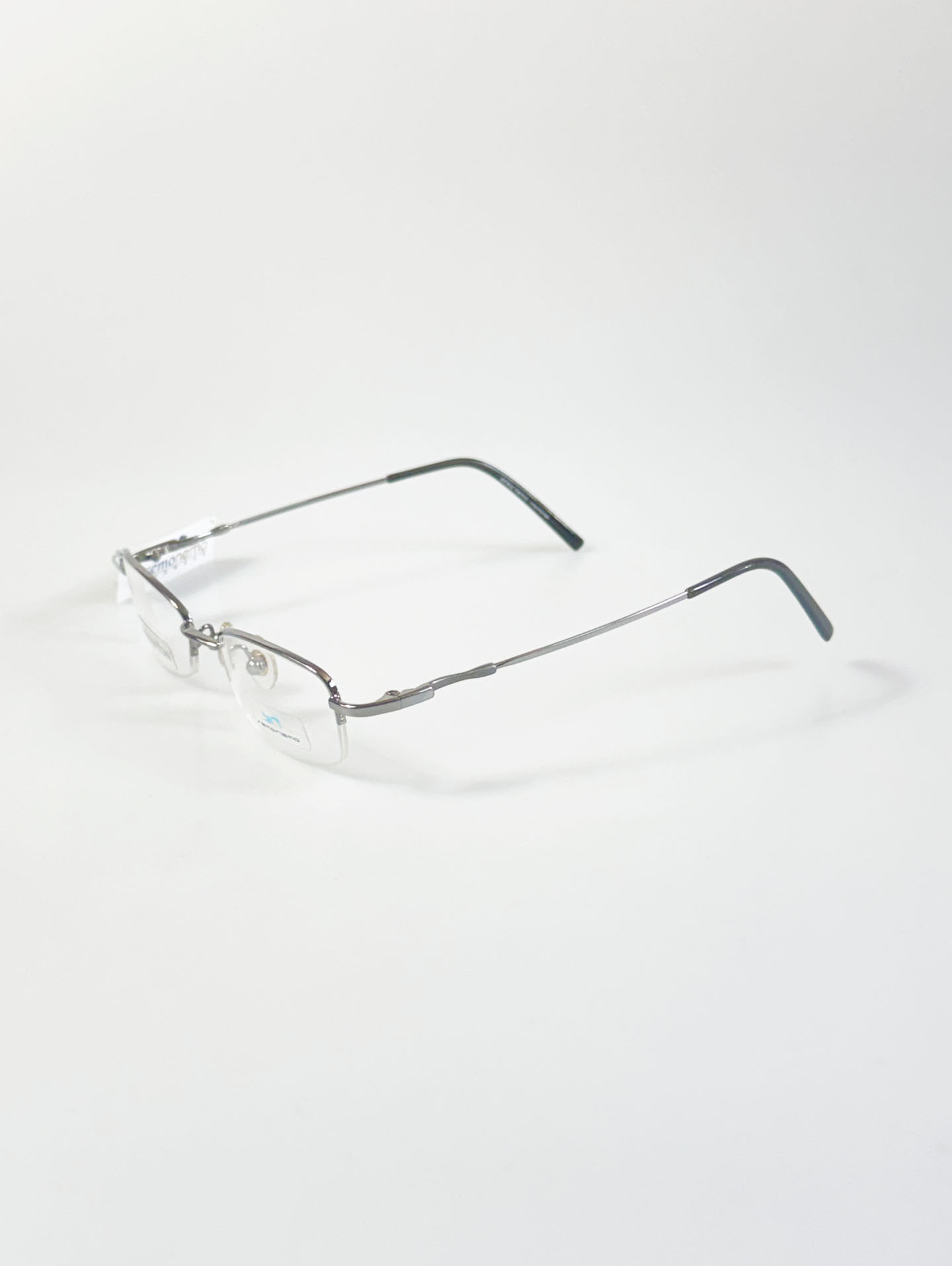 SEMONEMO Silver Titanium Square Half-Rim Glasses