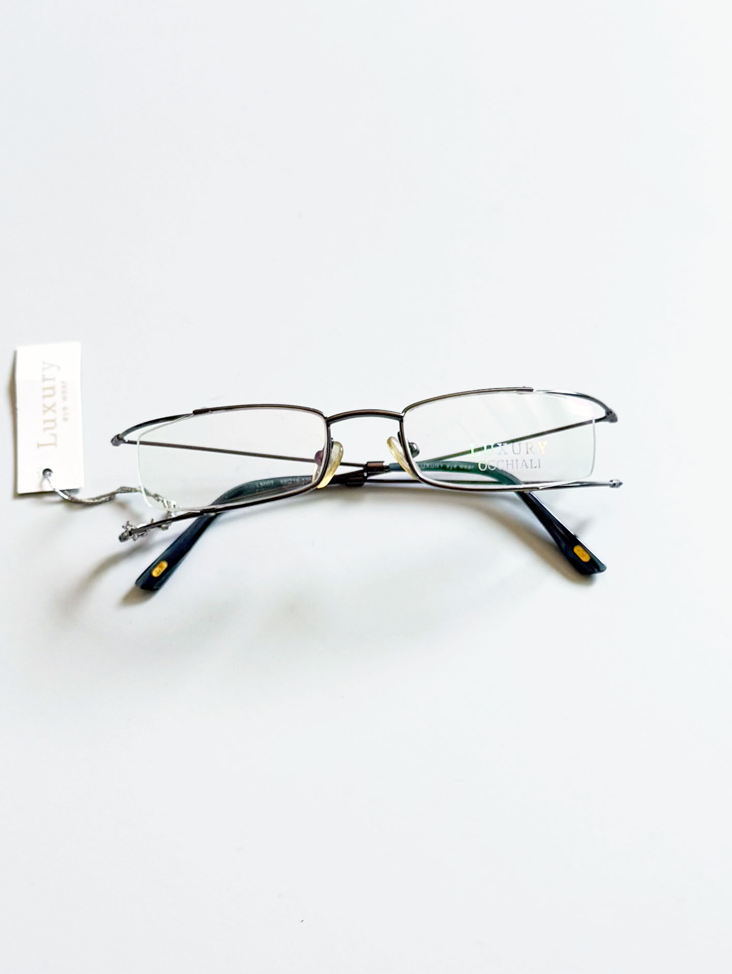Luxury Occhiali Silver Slim Square Metal Frame Glasses