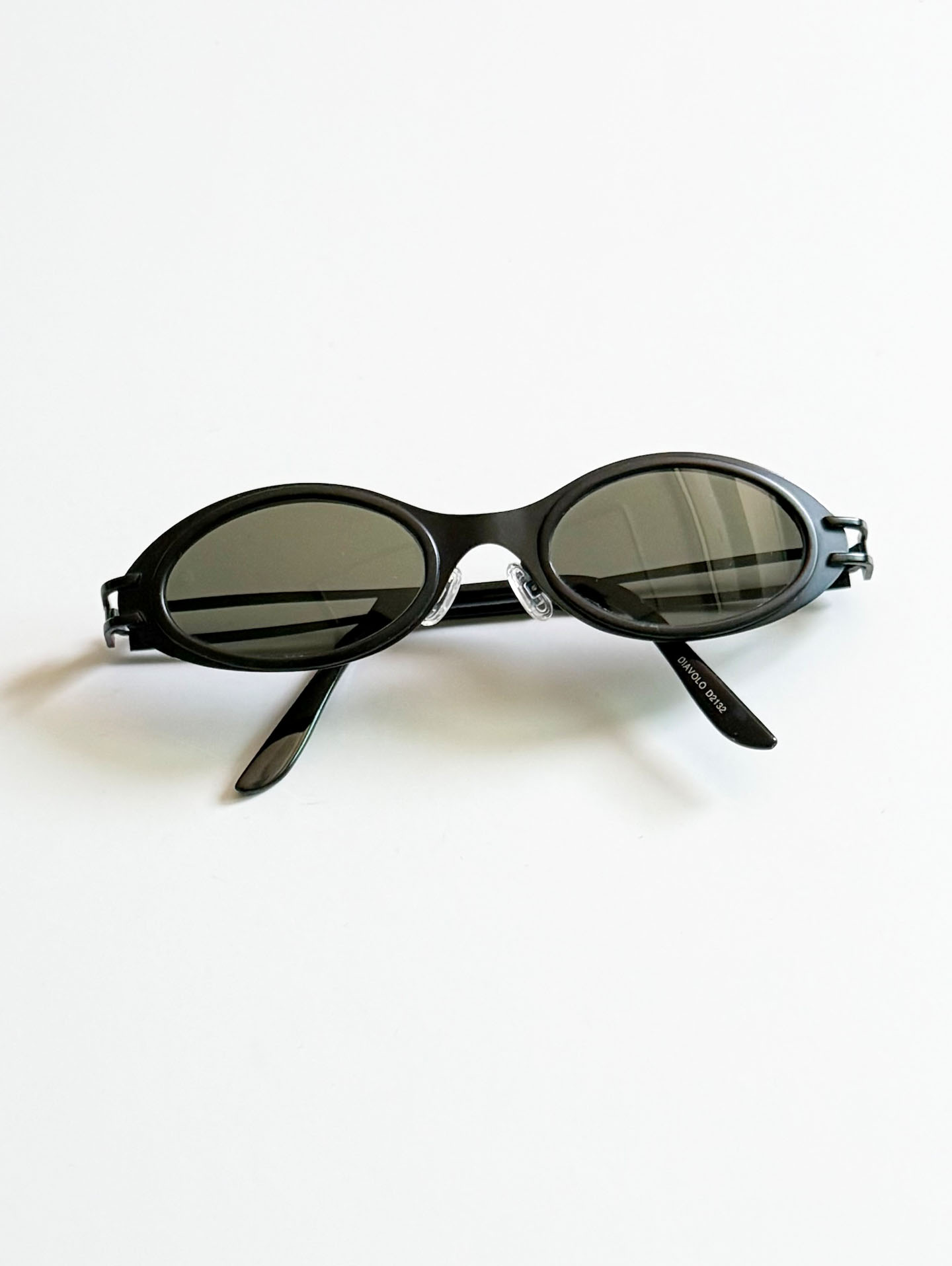 90's DIAVOLO Black Slim Oval Metal Frame Sunglasses