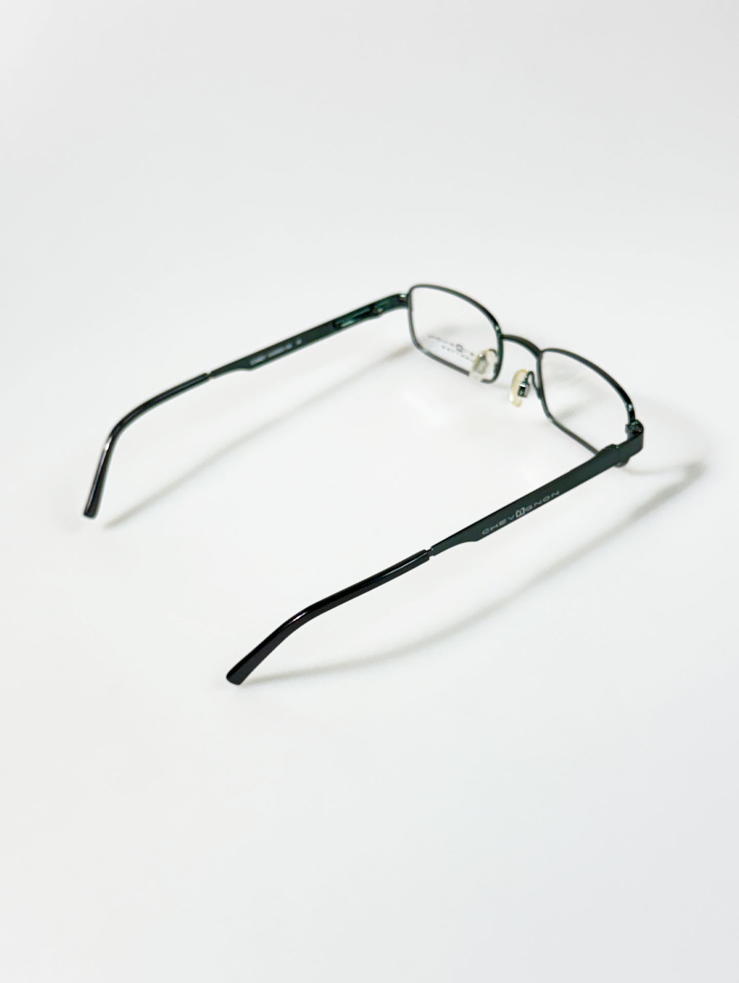 90's CHEVIGNON Dark Green Slim Square Metal Frame Glasses