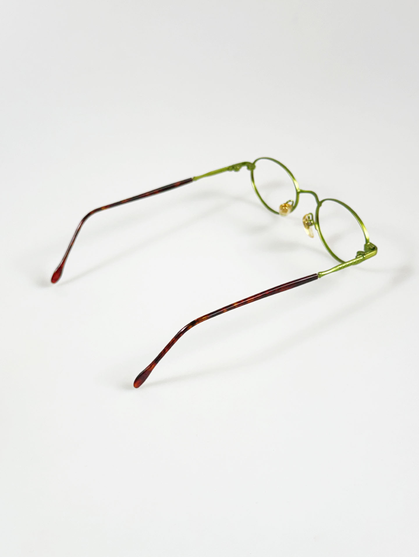 90's TORTOISE Forest Green Slim Oval Metal Frame Glasses