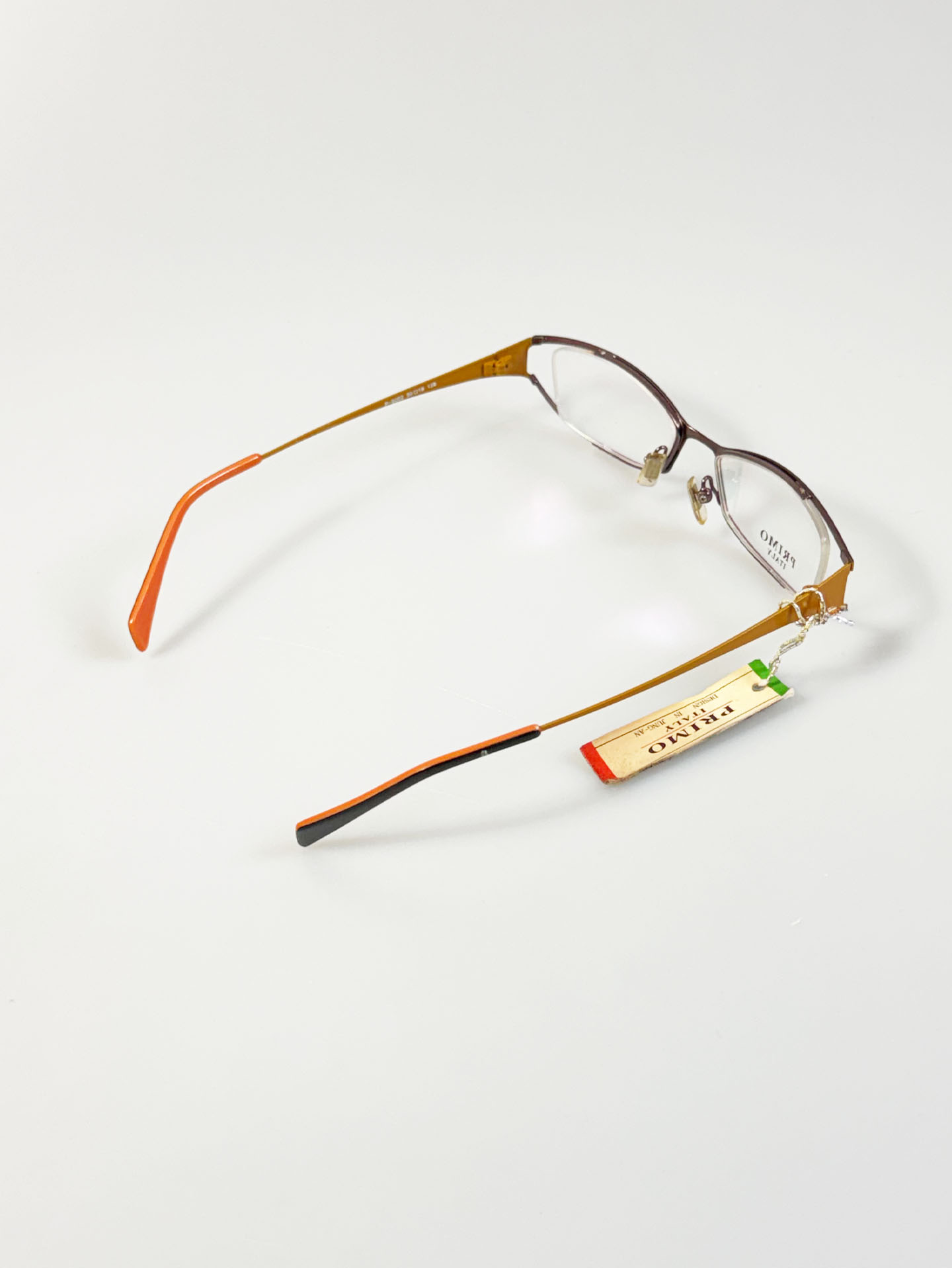 PRIMO ITALY Brown & Orange Slim Square Metal Frame Glasses
