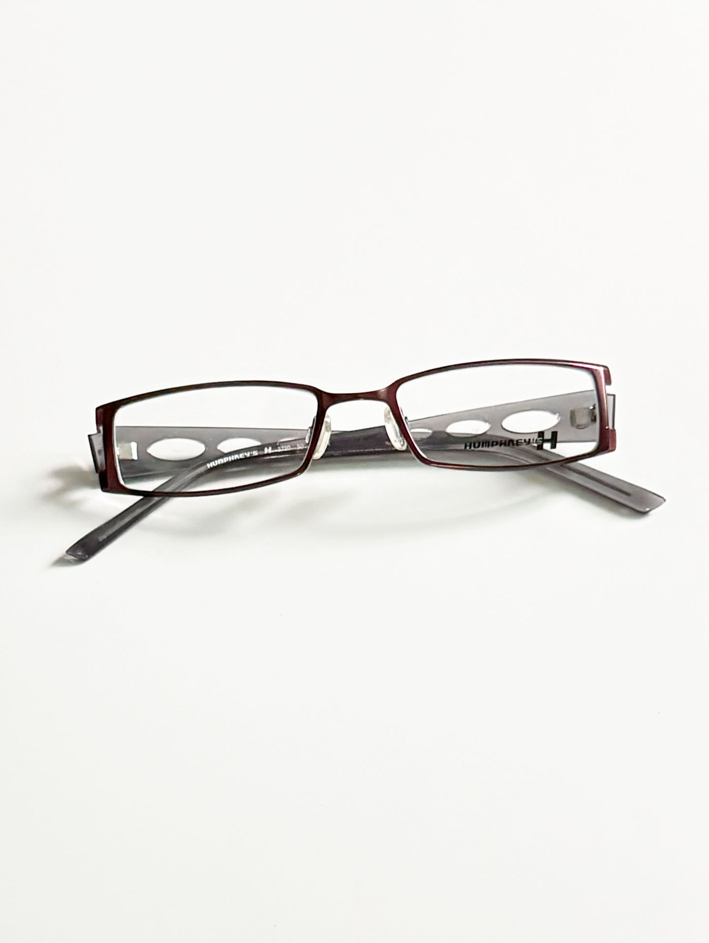 90's HUMPHREY'S Burgundy Cut-Out Slim Square Metal Frame Glasses