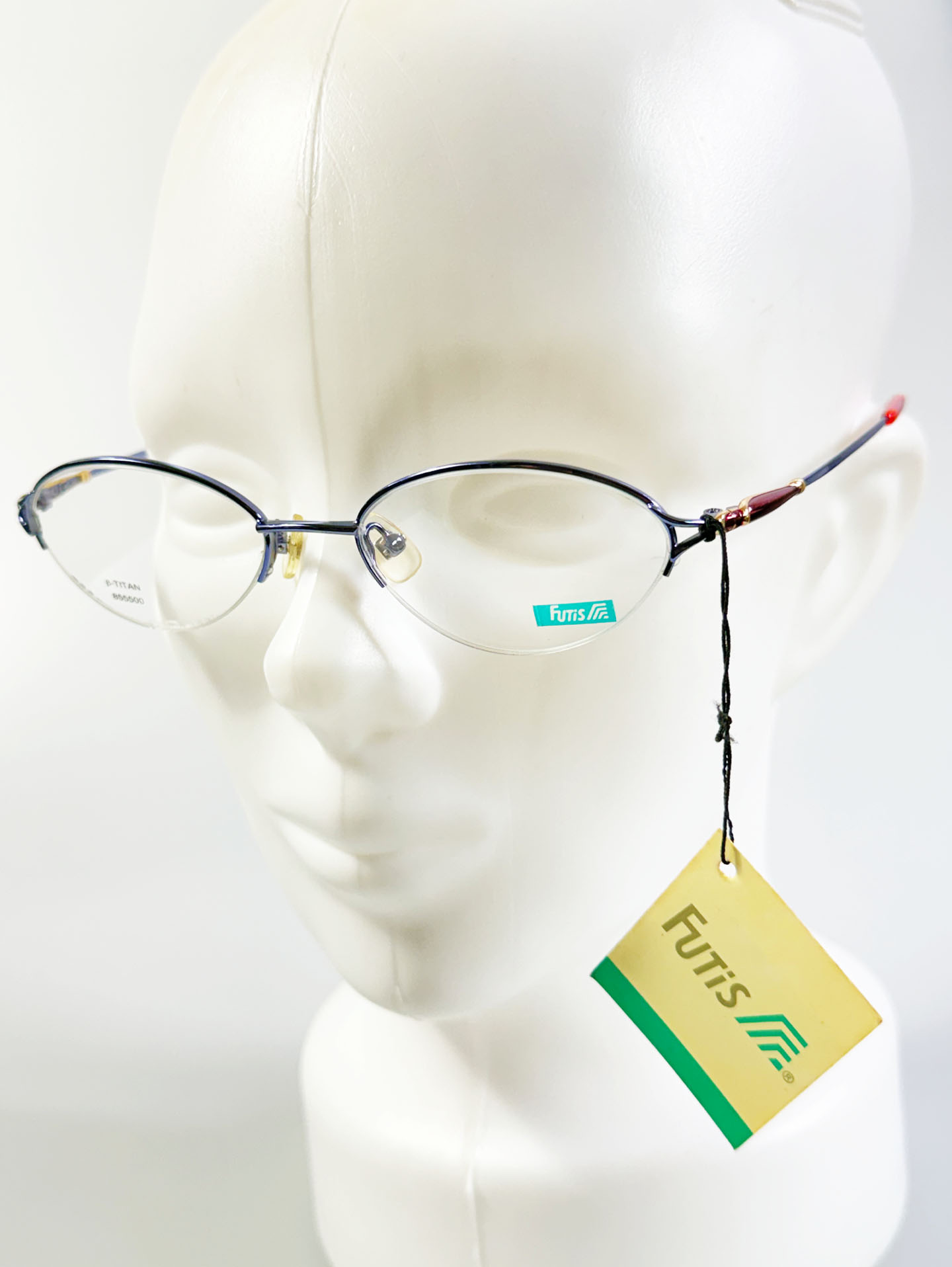 90's FUTIS Blue Purple Semi-Rimless Oval Metal Glasses