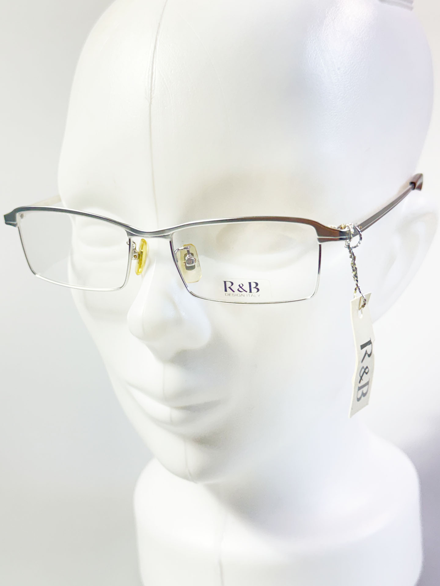 R&B Eyewear Silver Slim Square Semi-Rimless Metal Glasses