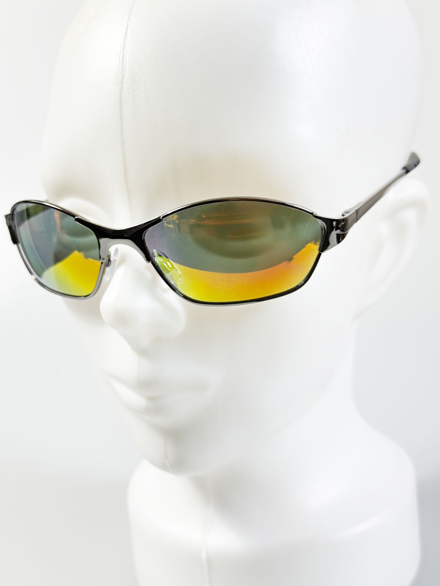 Gunmetal Wraparound Square Mirrored Sunglasses