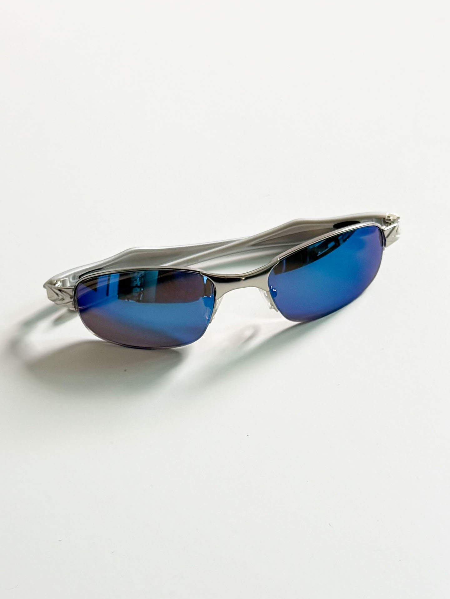 Silver Semi-Rimless Square Metal Mirrored Sunglasses