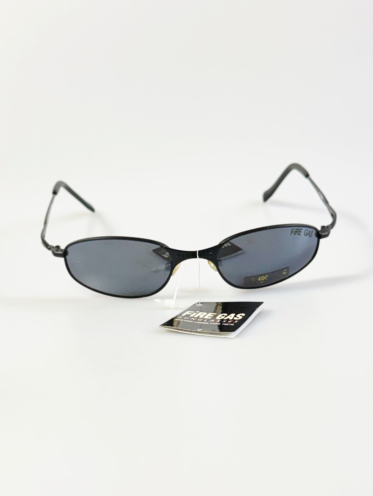 90's FIRE GAS Matte Black Slim Oval Metal Sunglasses