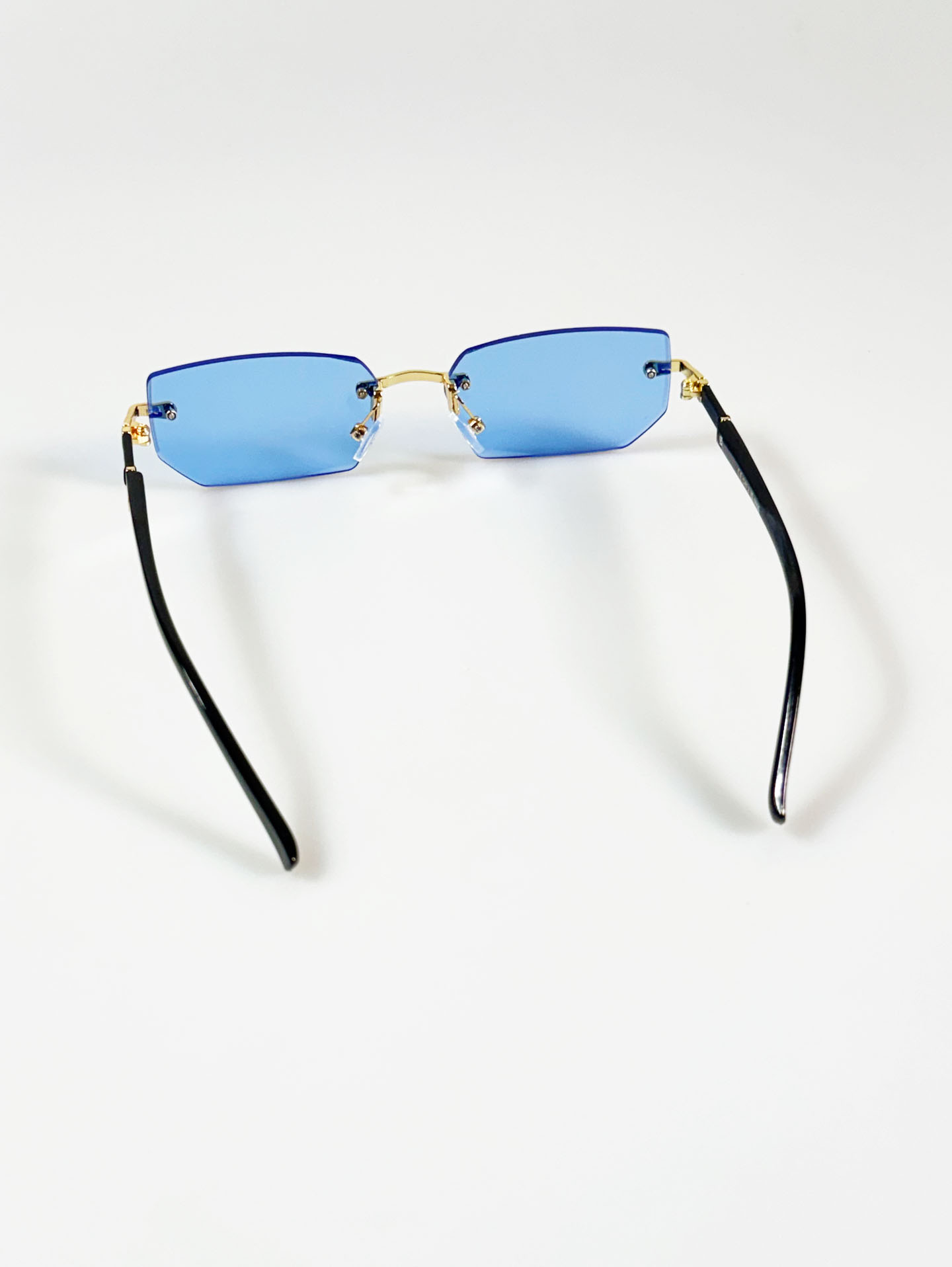 Blue Rimless Square Gold Metal Tint Sunglasses