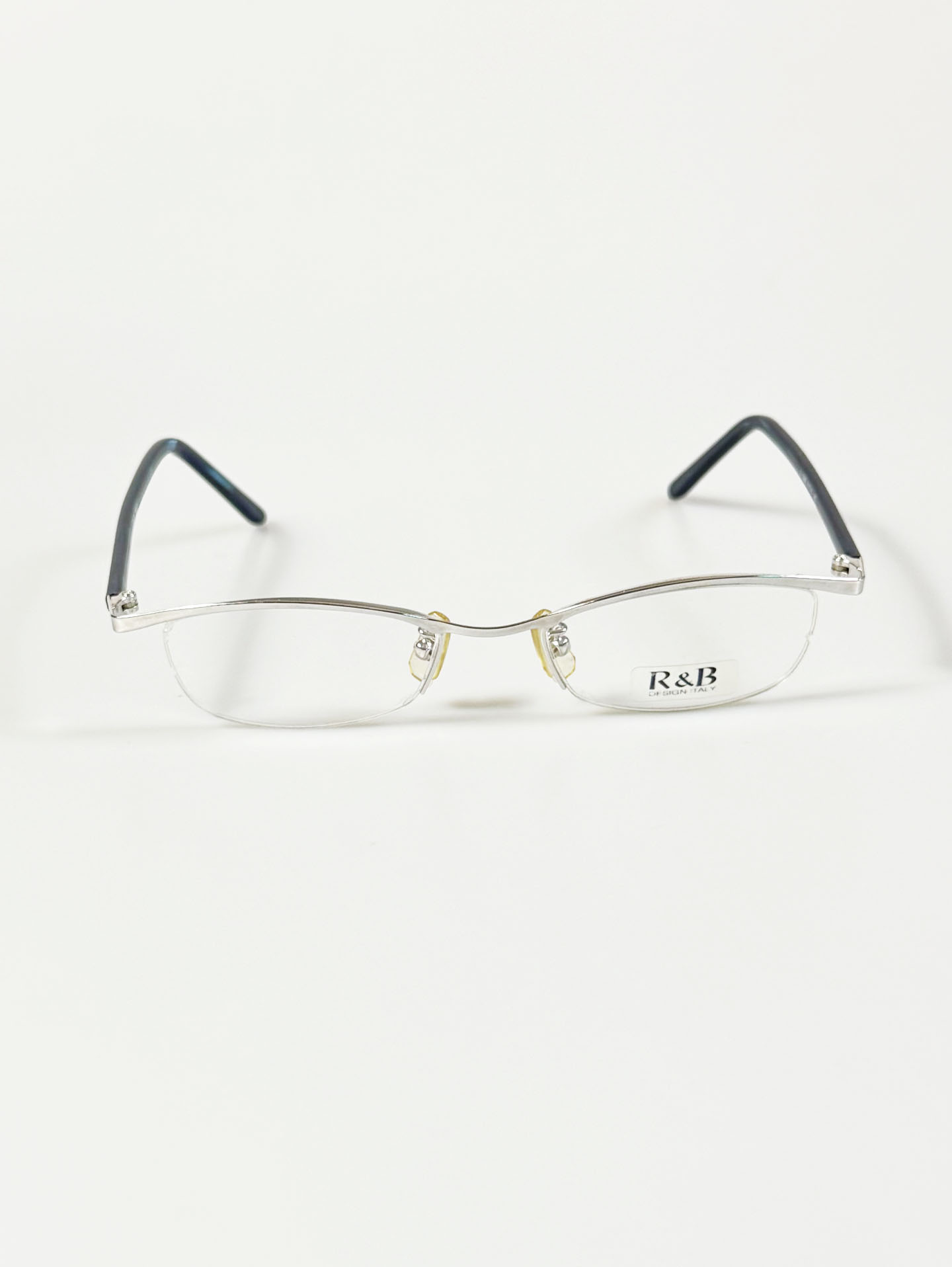 R&B Eyewear Slim Semi-Rimless Silver Tone Metal Frame Glasses