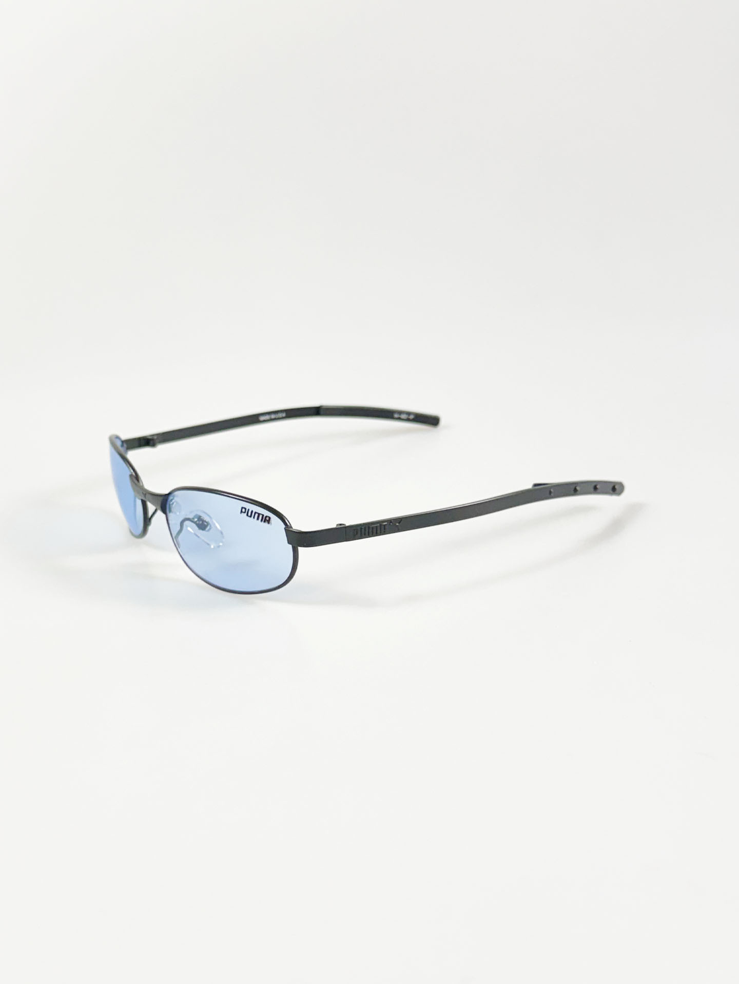 90's PUMA Matte Black Slim Oval Metal Tint Sunglasses