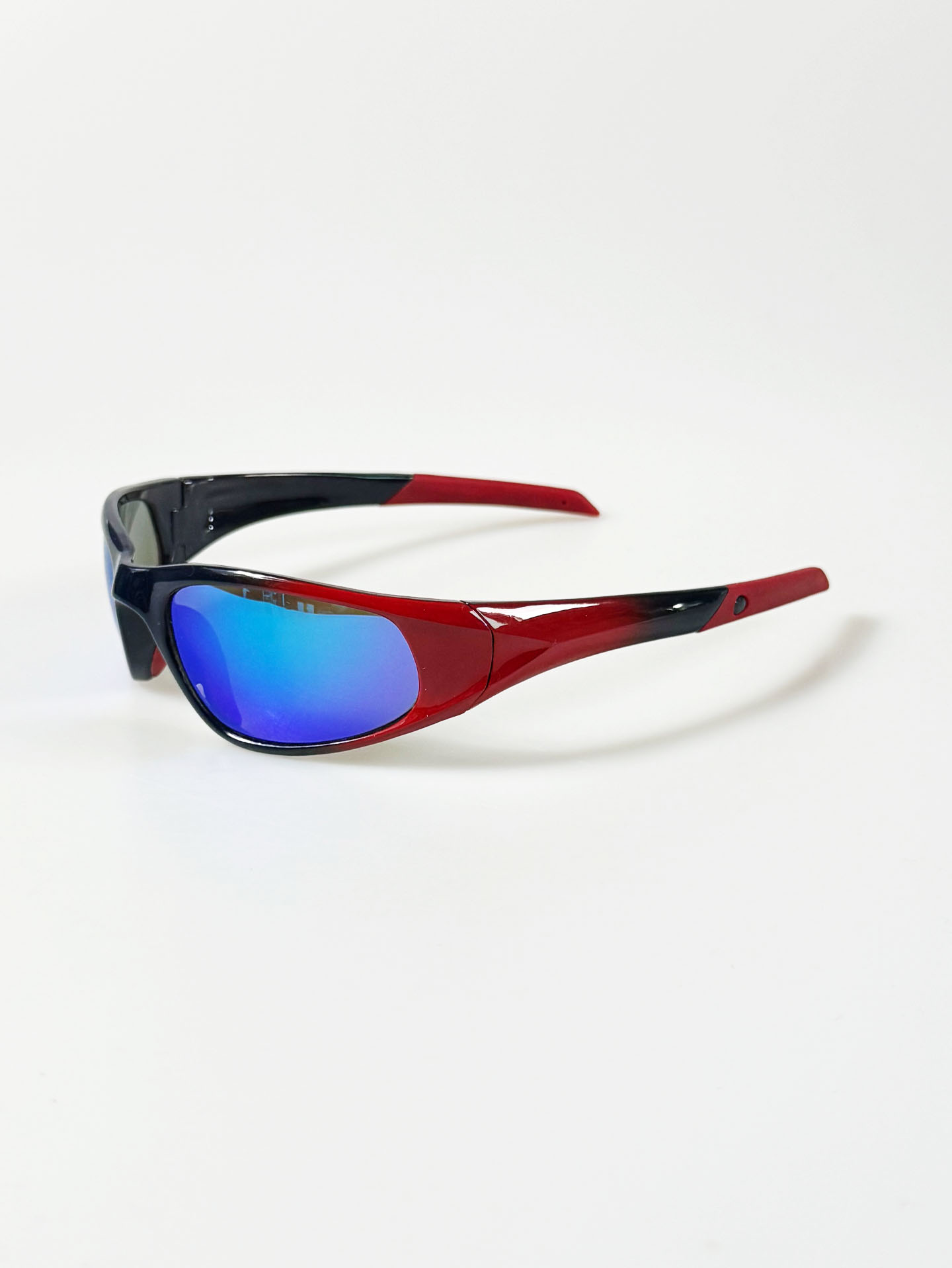 Red Black Two-Tone Square Wraparound Mirrored Sunglasses