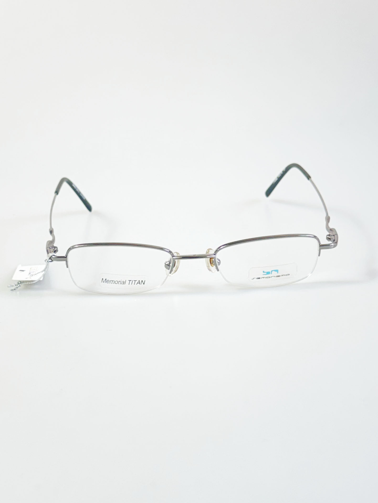 SEMONEMO Silver Titanium Square Half-Rim Glasses