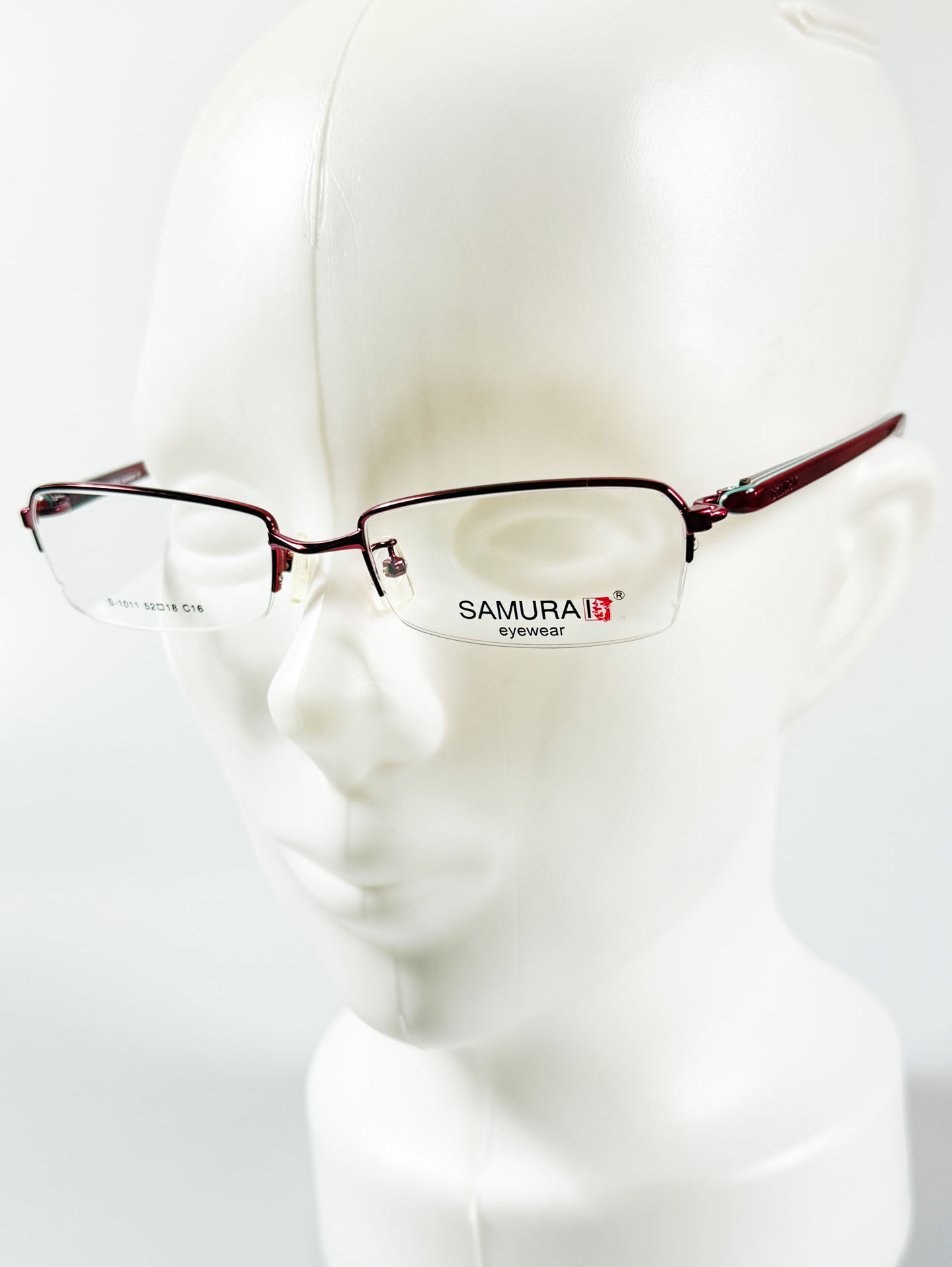 SAMURAI Eyewear Burgundy Half-Rim Square Metal Glasses