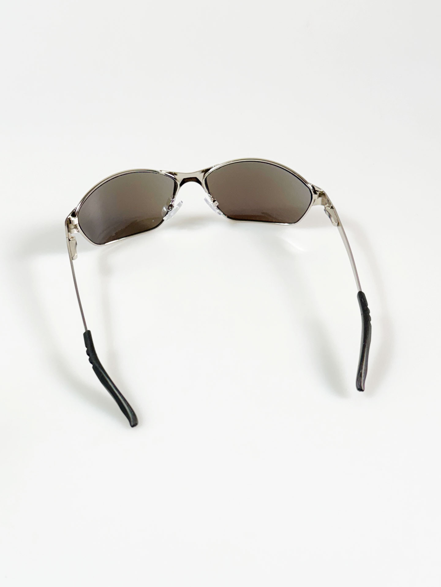 Silver Wraparound Square Metal Mirrored Sunglasses