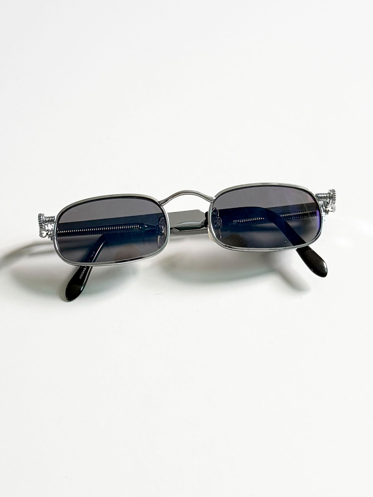 90's Silver Slim Square Spring Detail Metal Sunglasses