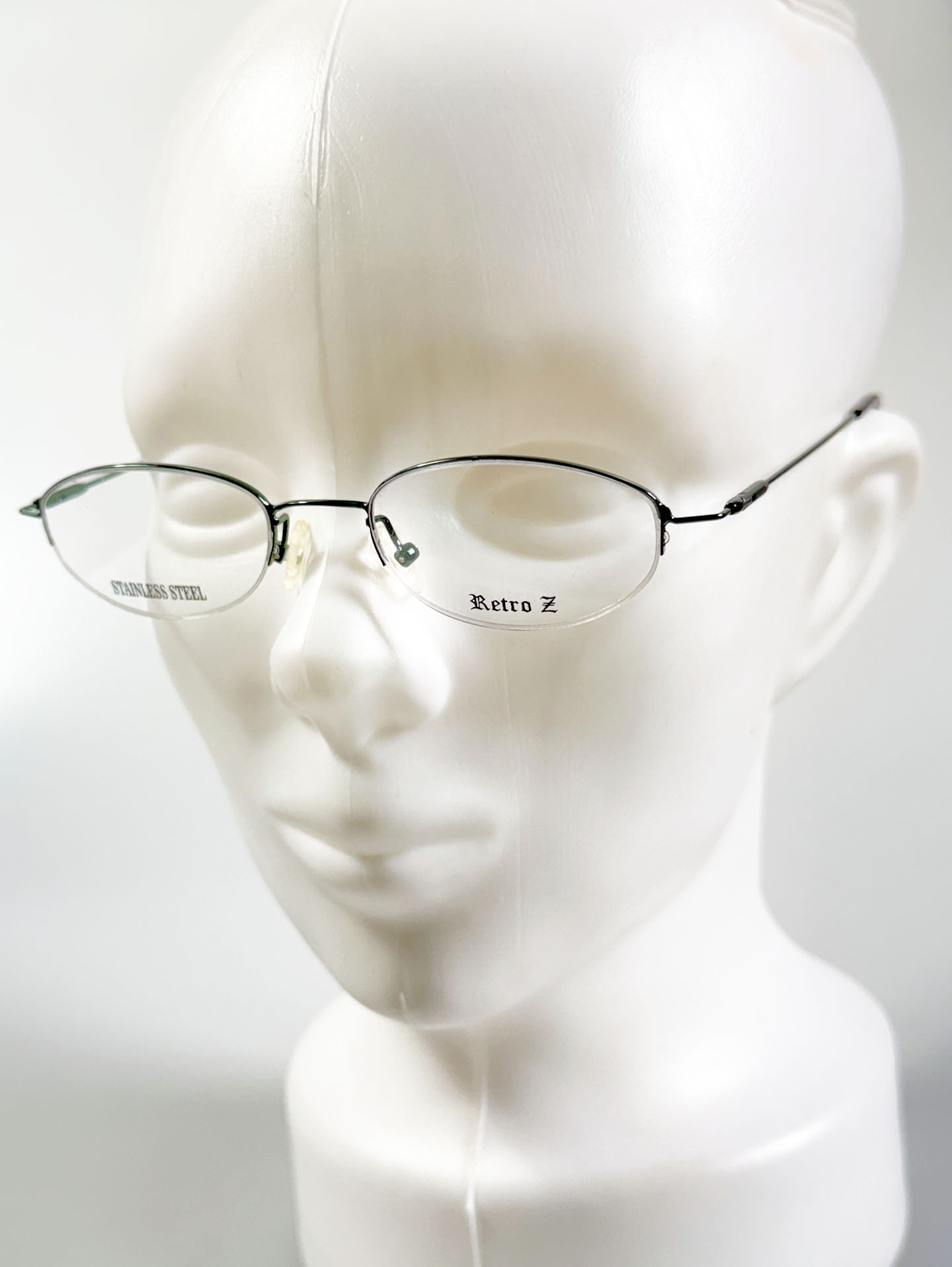 RETRO Z Green Slim Oval Half-Rim Metal Glasses