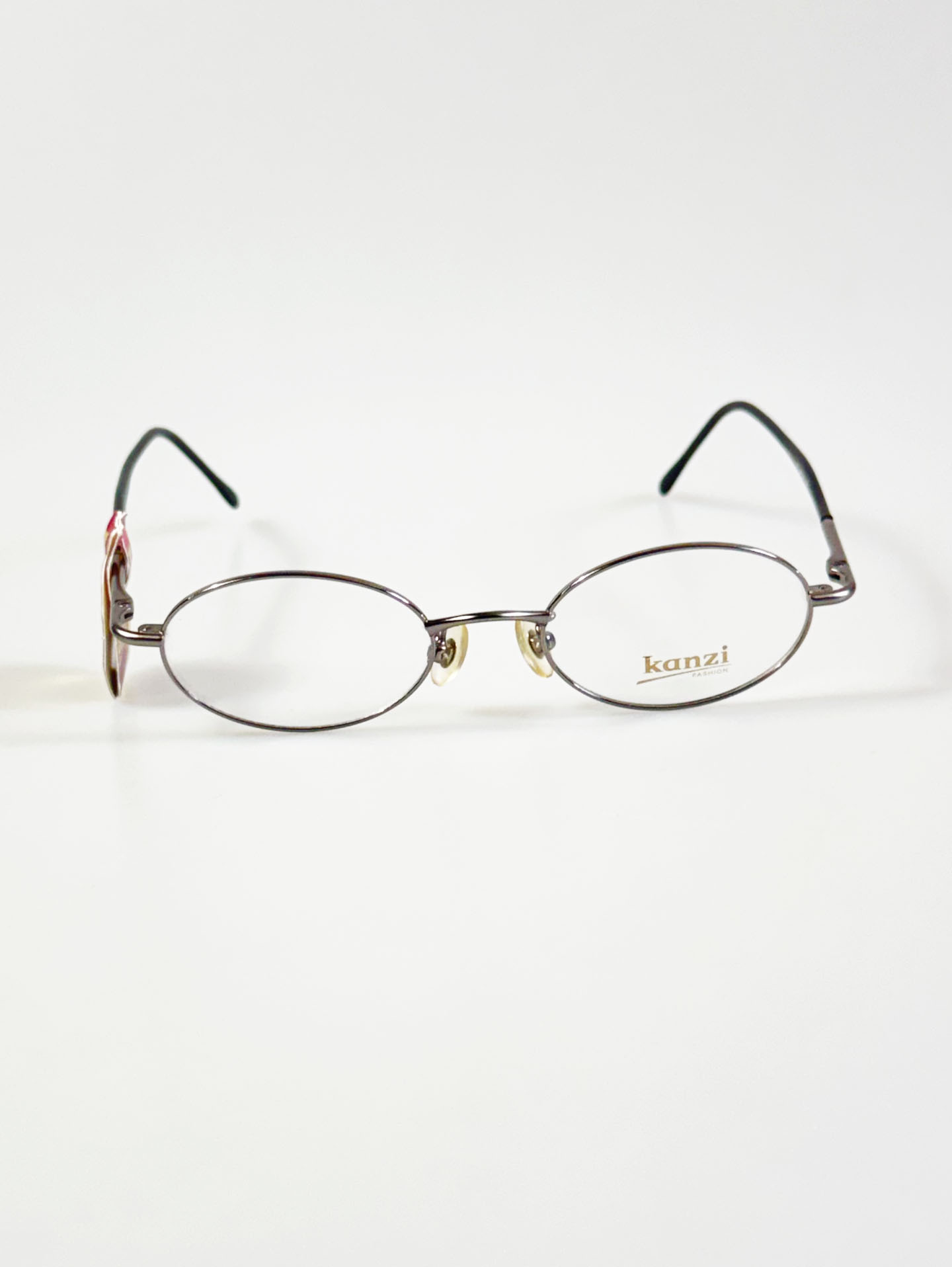 90's KANZI Dark Silver Slim Oval Metal Frame Glasses
