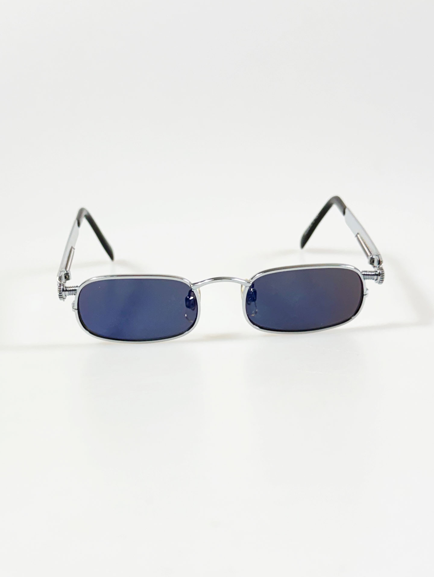 90's Silver Slim Square Spring Detail Metal Sunglasses