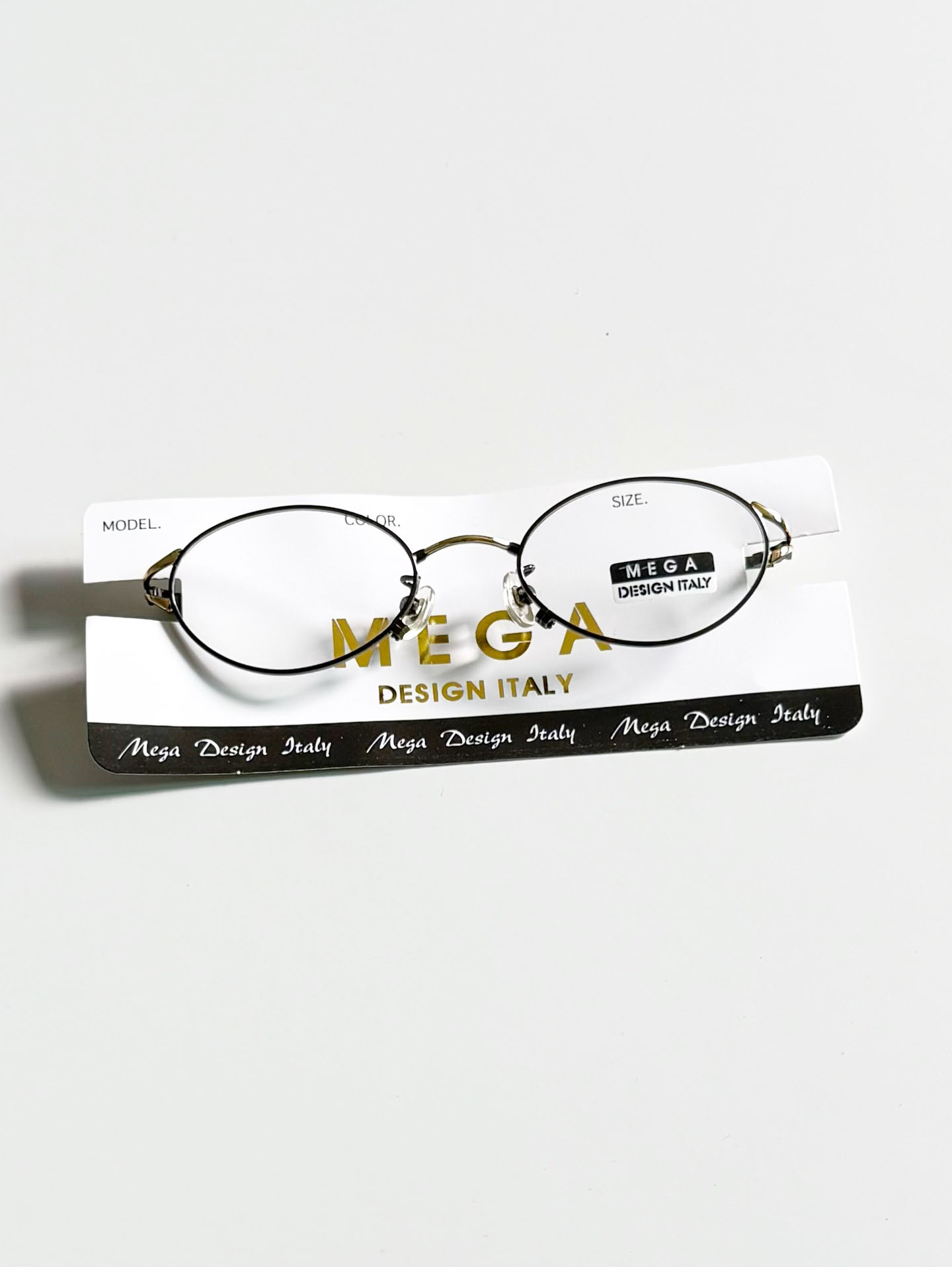MEGA Black & Gold Slim Oval Metal Glasses