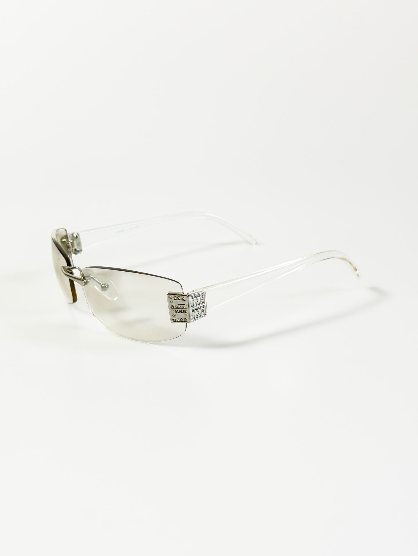 CAPRIO Rimless Square Crystal Temple Tinted Sunglasses