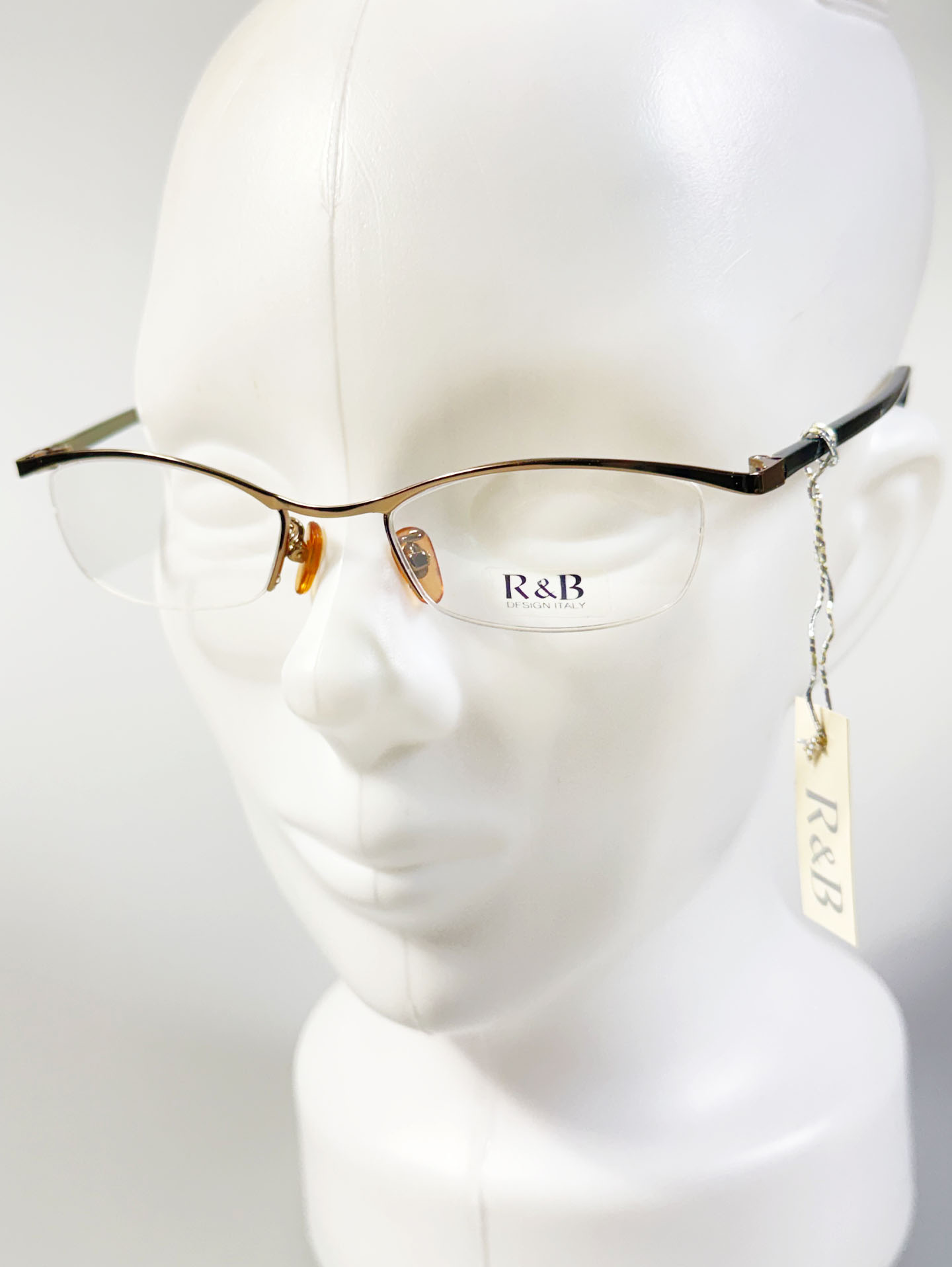 R&B Eyewear Slim Semi-Rimless Gold Tone Metal Frame Glasses