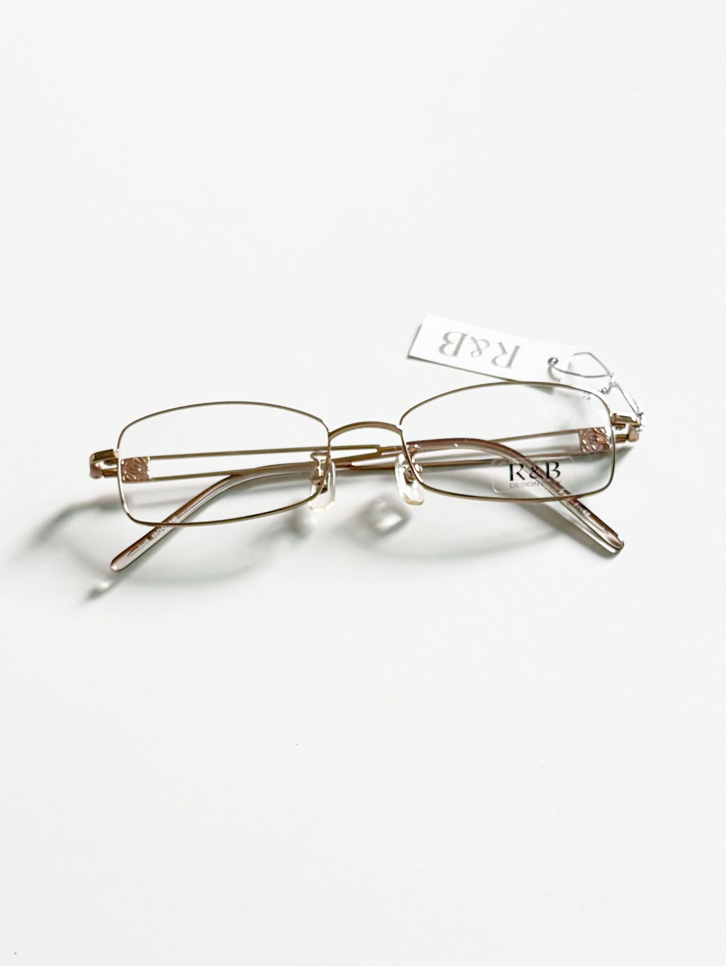 R&B Eyewear Gold Slim Square Metal Glasses