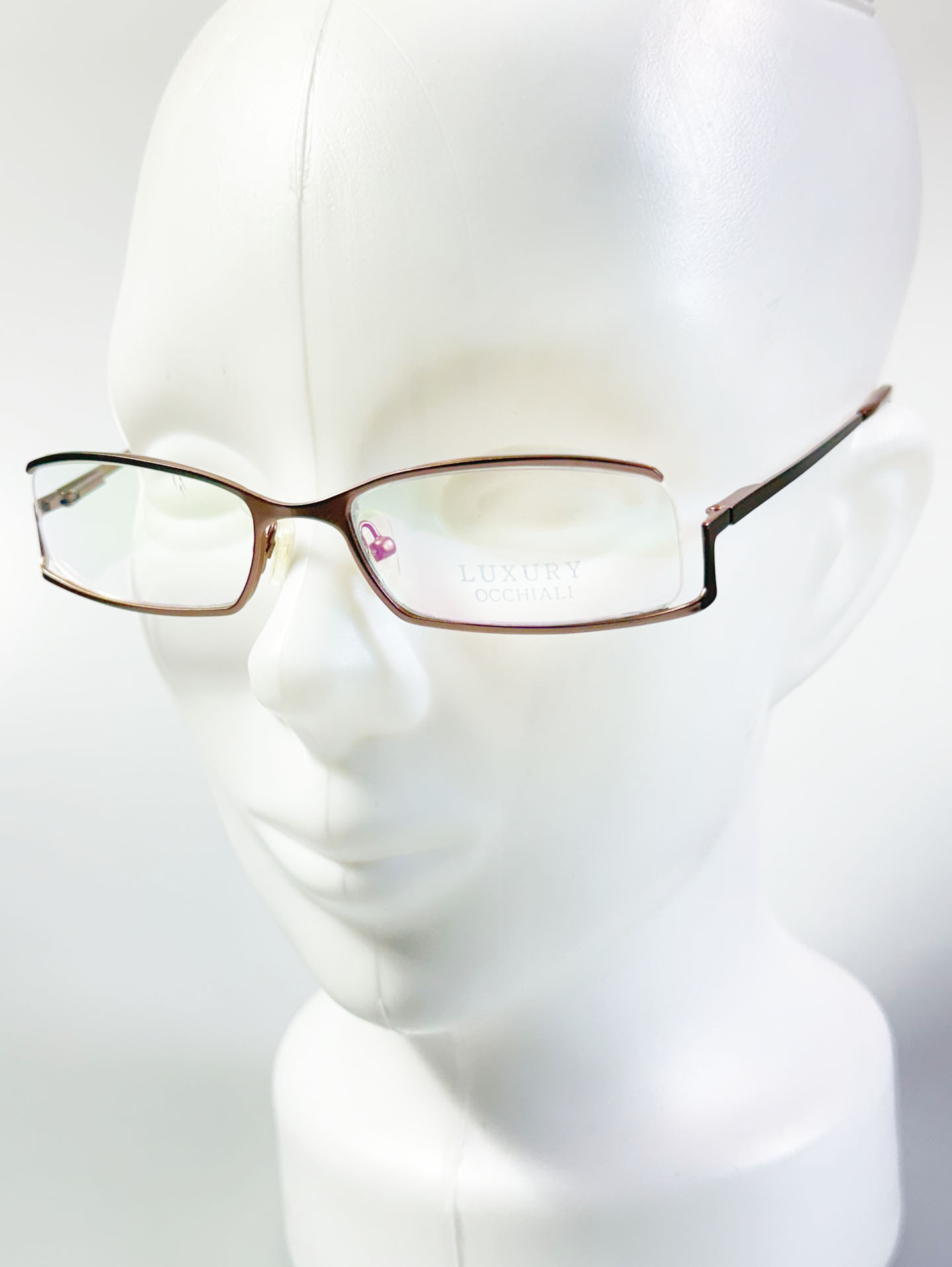 Luxury Occhiali Under-Rim Brown Square Metal Glasses