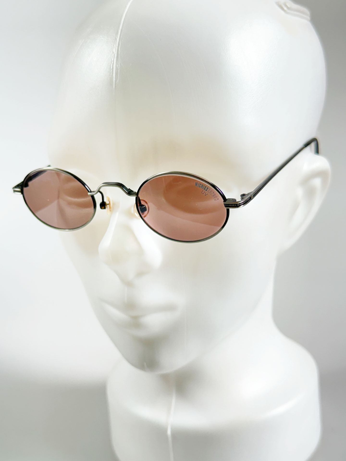 90's MICHIKO LONDON Antique Gunmetal Slim Oval Tint Sunglasses