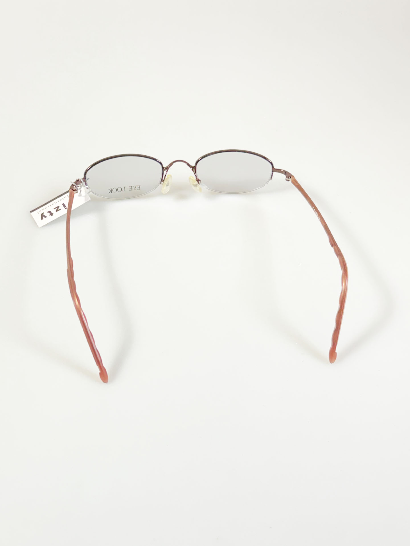 90's EYE LOOK Brown Slim Oval Semi-Rimless Metal Frame Glasses