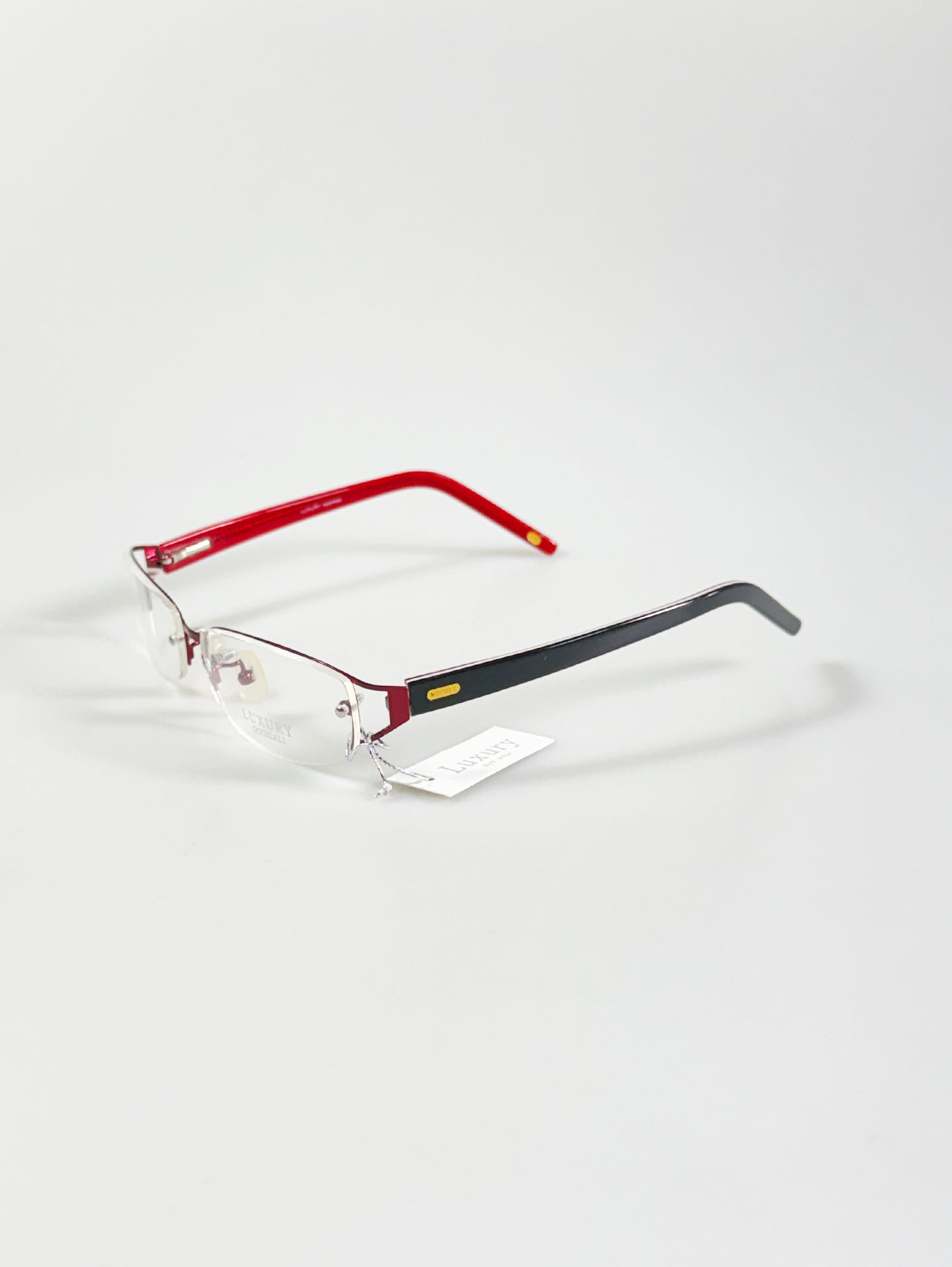 LUXURY EYEWEAR Burgundy Rimless Square Metal Glasses