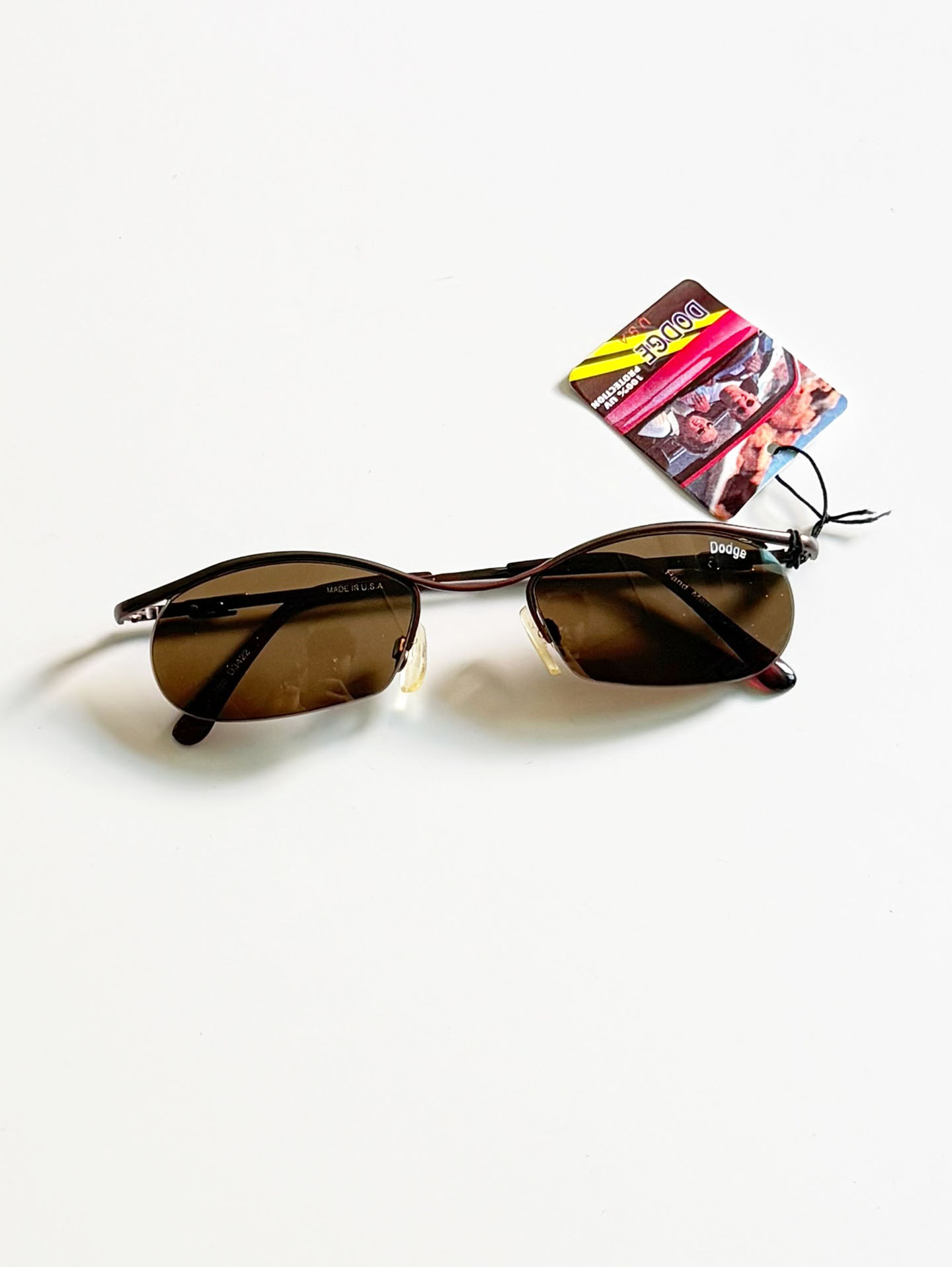 90's DODGE Brown Oval Wire Frame Sunglasses