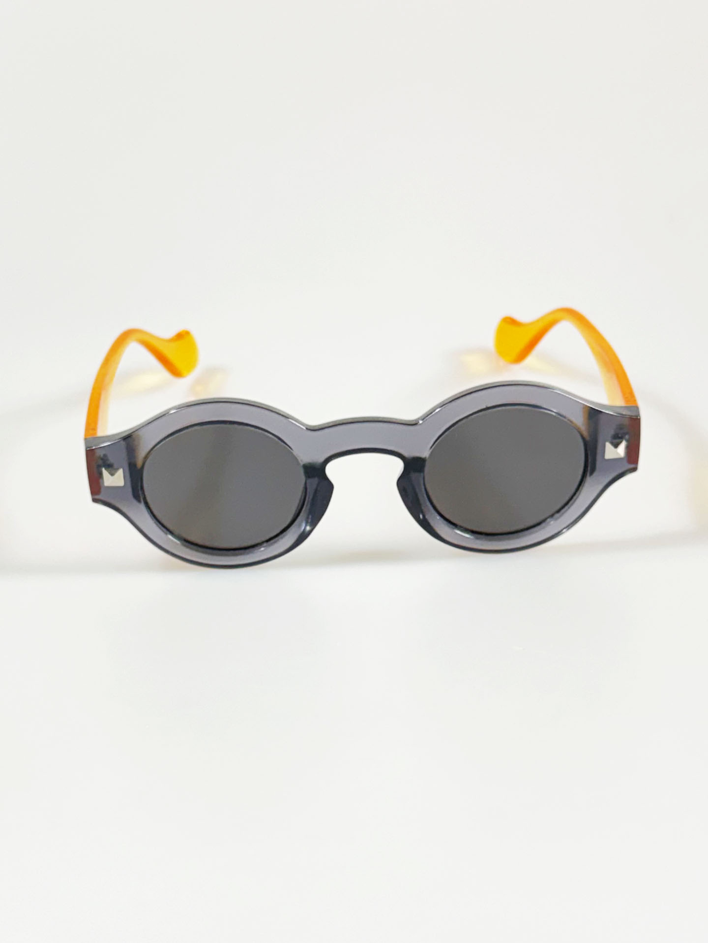Smoke Gray & Amber Two-Tone Bold Round Sunglasses