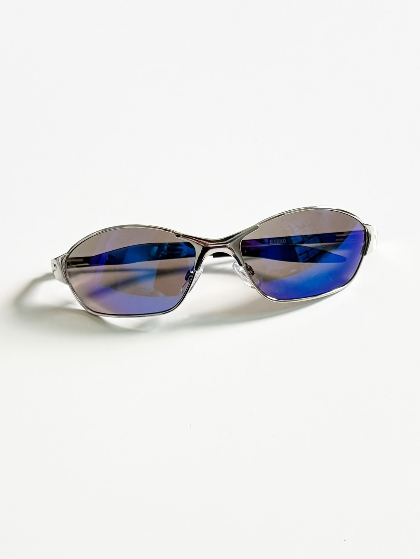 Silver Wraparound Square Metal Mirrored Sunglasses