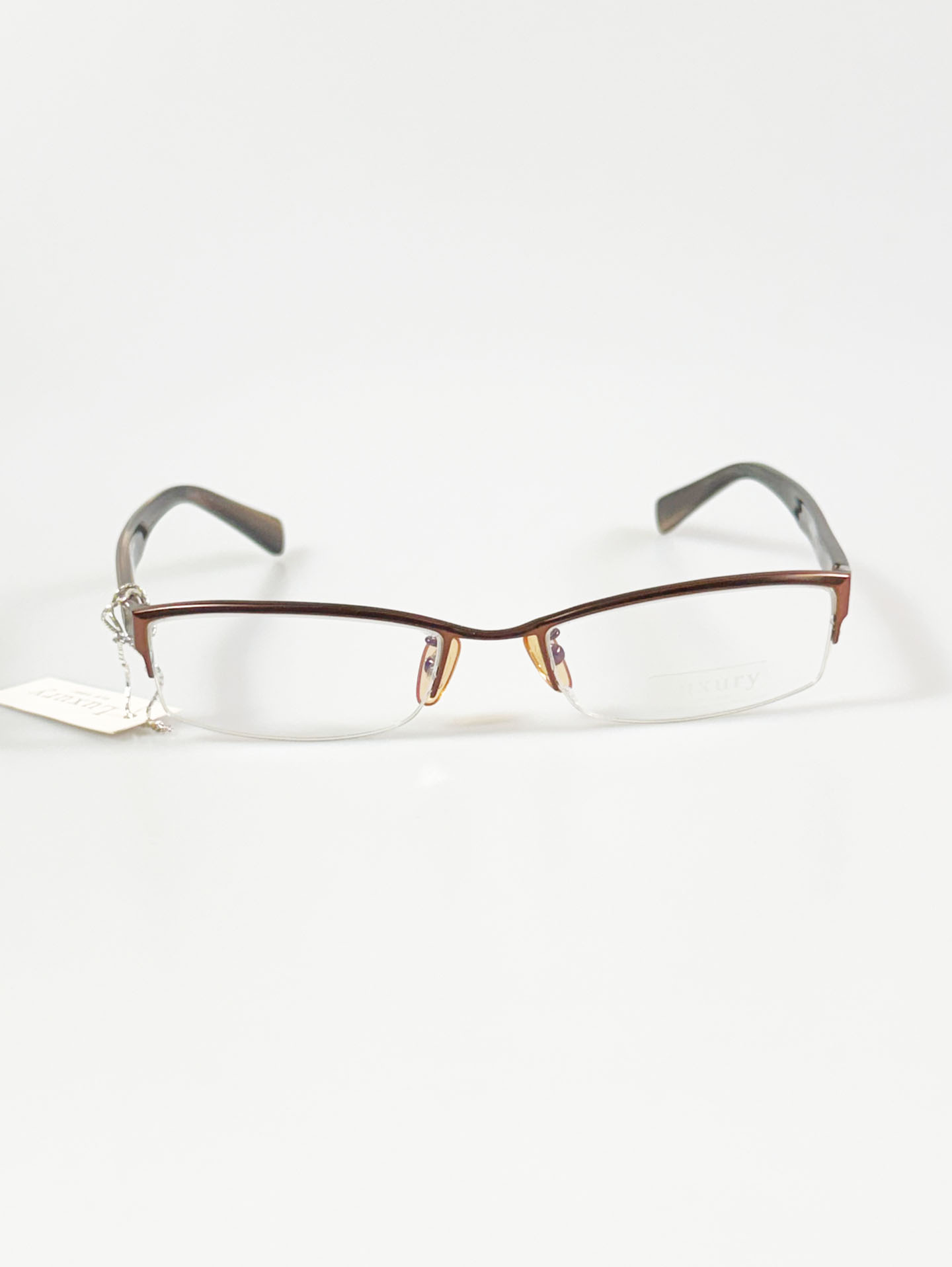 LUXURY Eyewear Brown Square Half-Rim Metal Glasses
