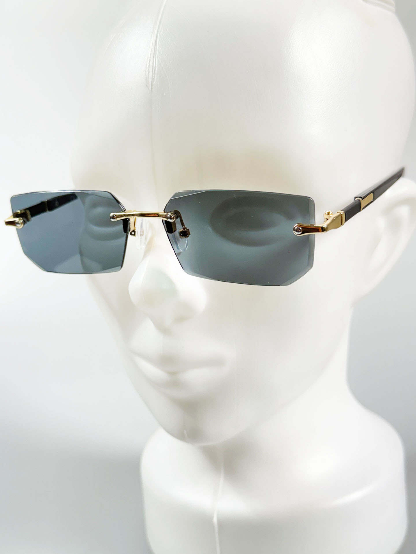 Rimless Square Black Gold Metal Frame Sunglasses